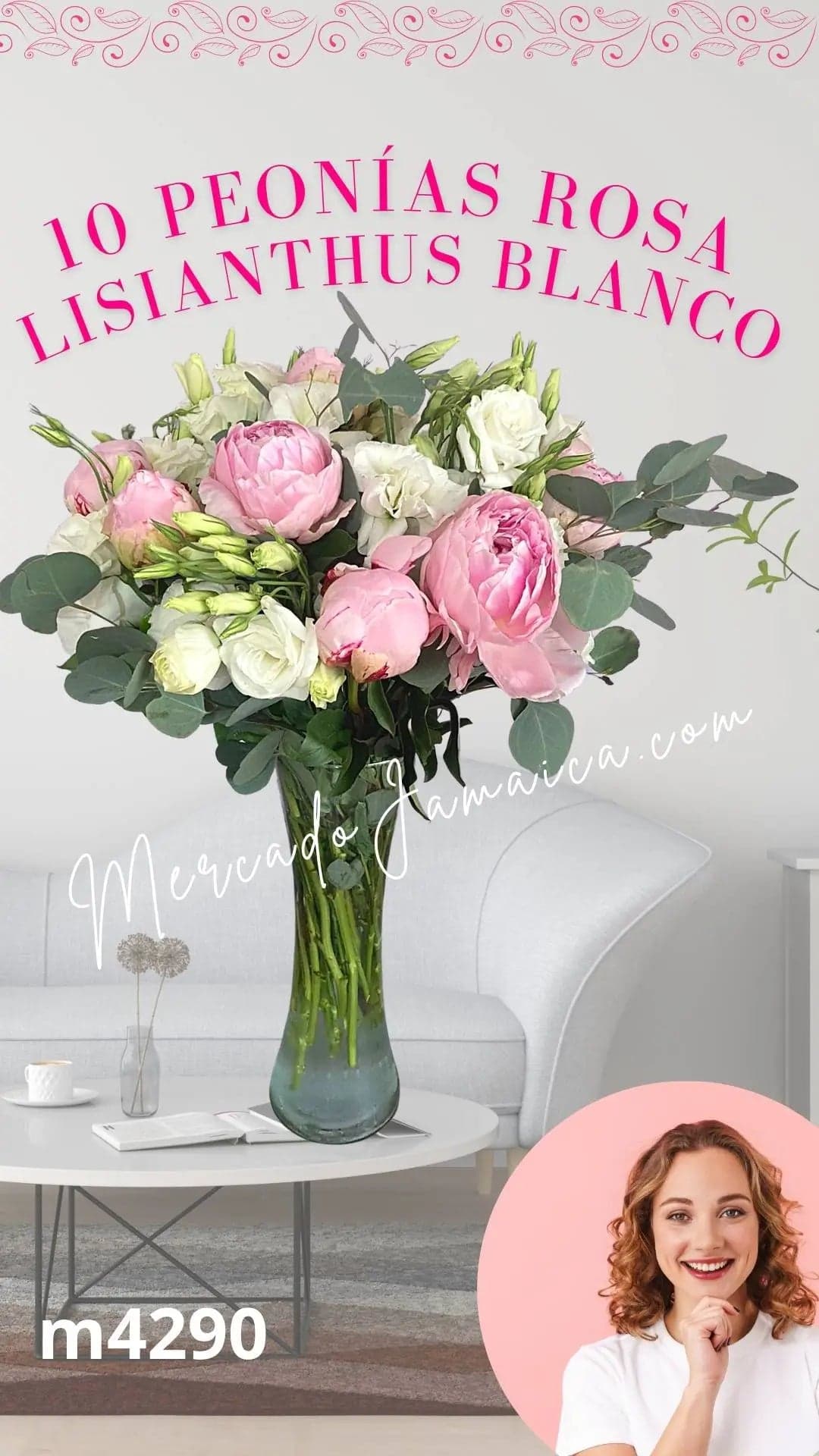 10 Peonías Rosas y Lisianthus Blanco en CDMX