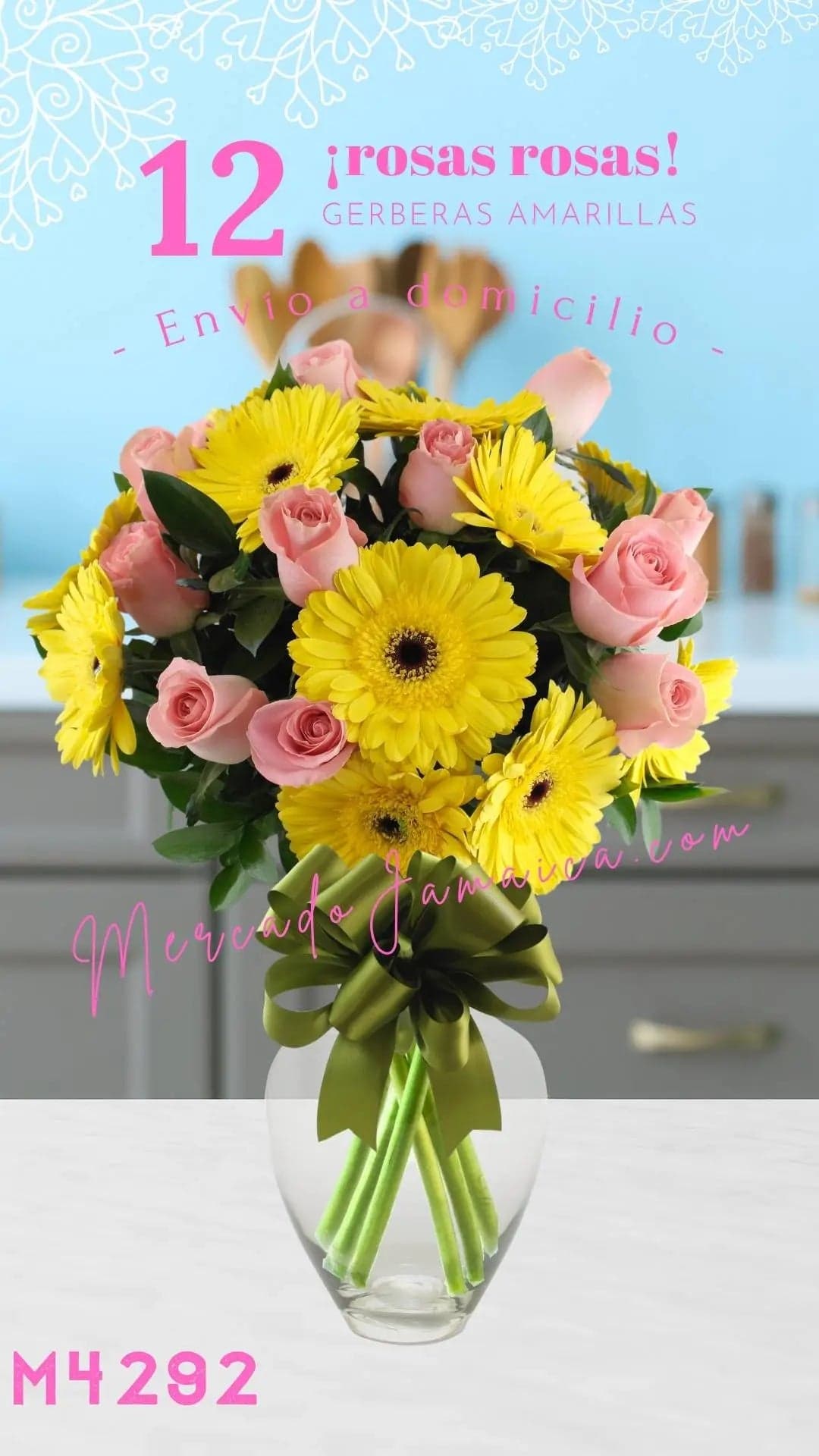 12 Rosas y 10 Gerberas Amarillas en Florero CDMX