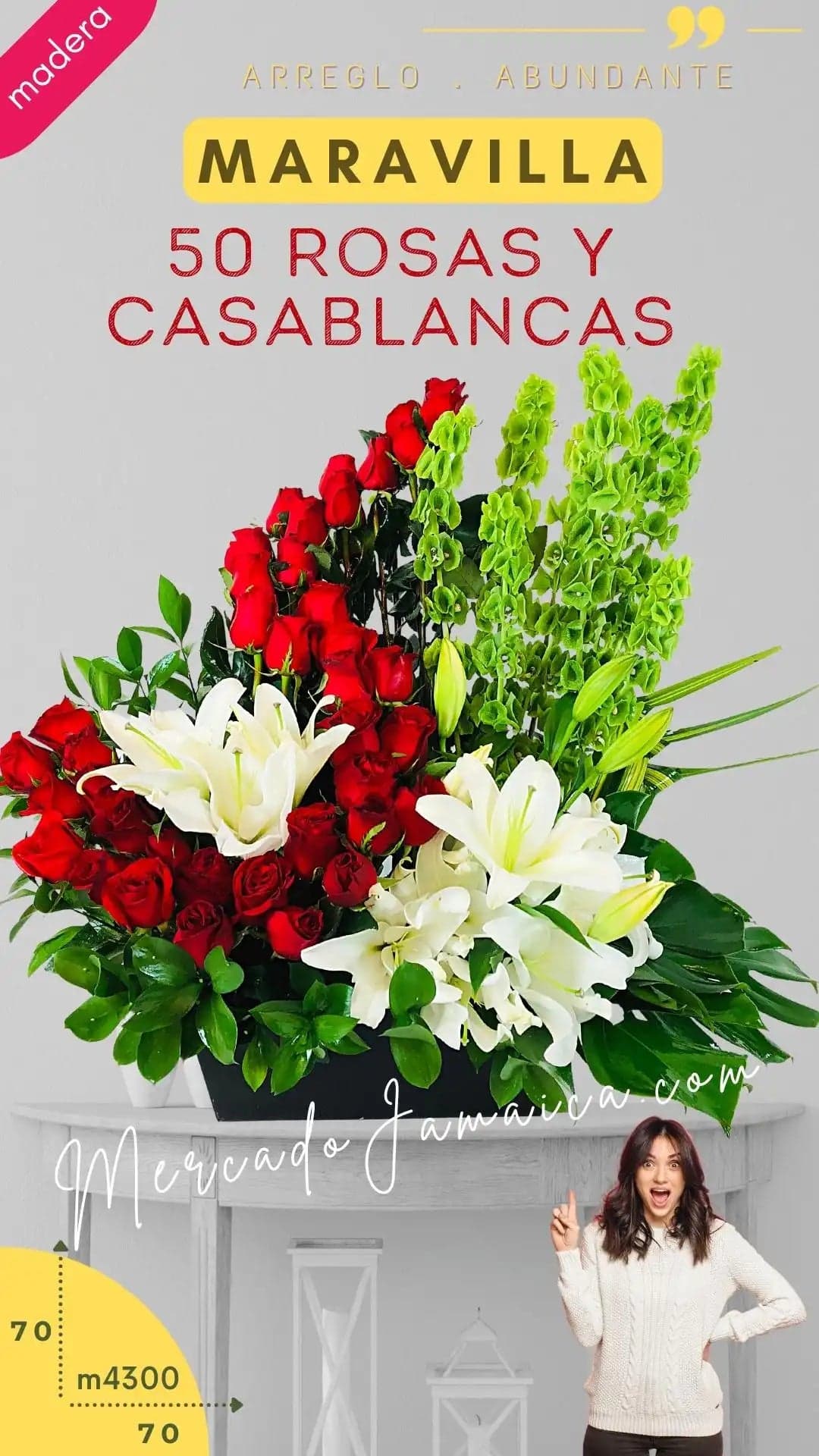 Arreglo 50 Rosas Rojas con Casablanca CDMX