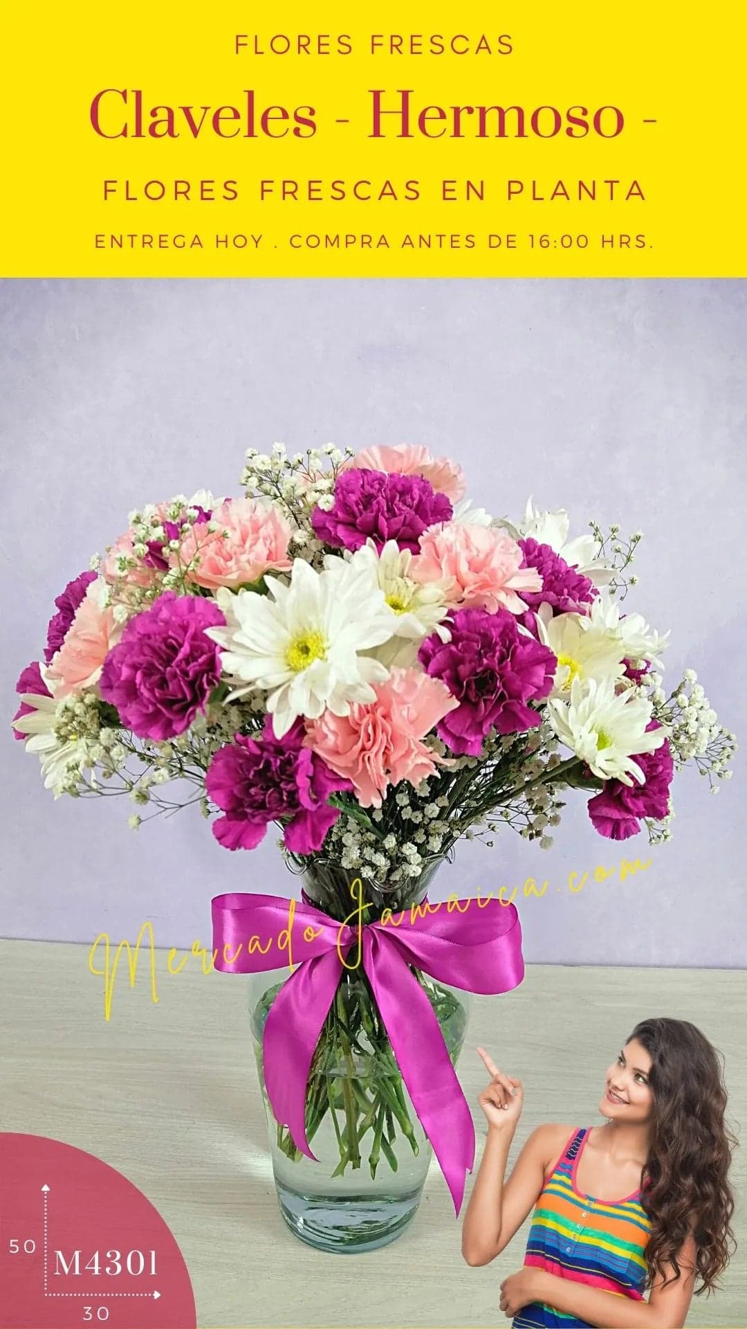 Arreglo Claveles Fucsia, Rosa y Margaritas CDMX