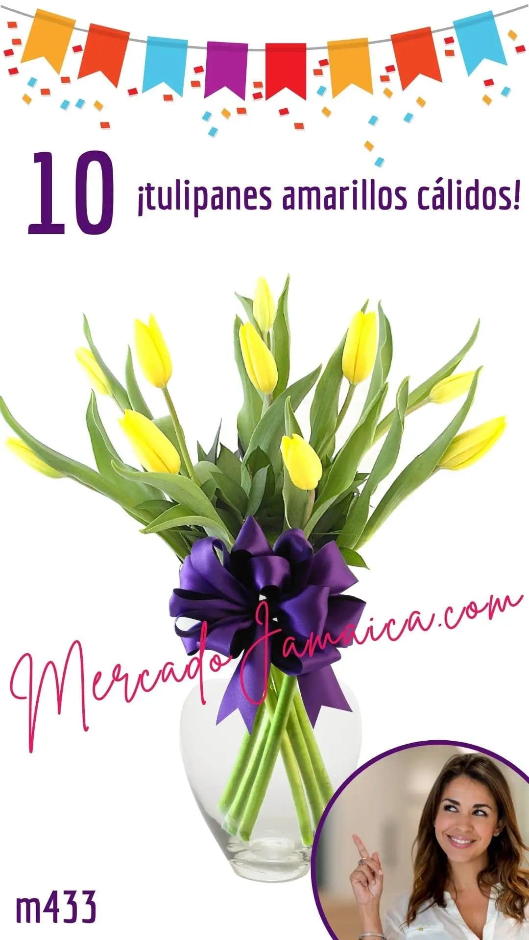 Arreglo 10 Tulipanes Amarillos en Jarrón CDMX
