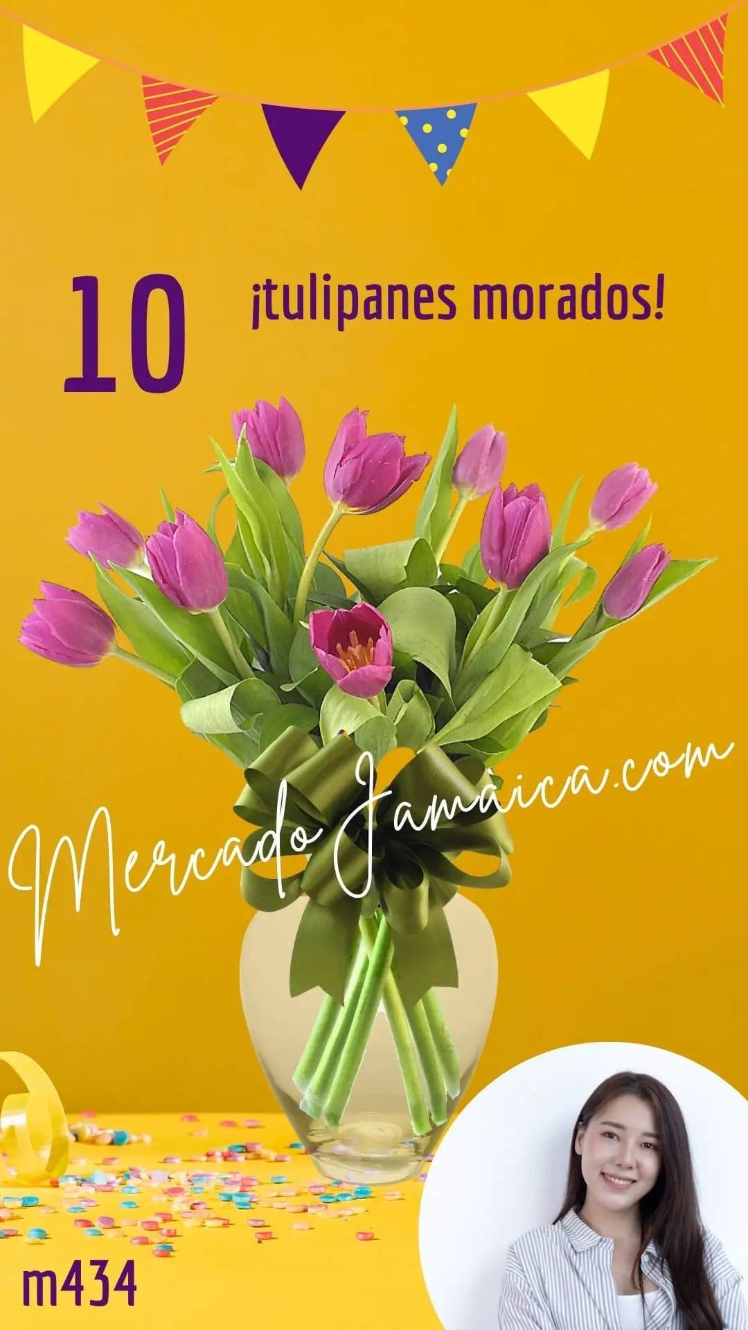 Arreglo 10 Tulipanes Morados en Jarrón CDMX