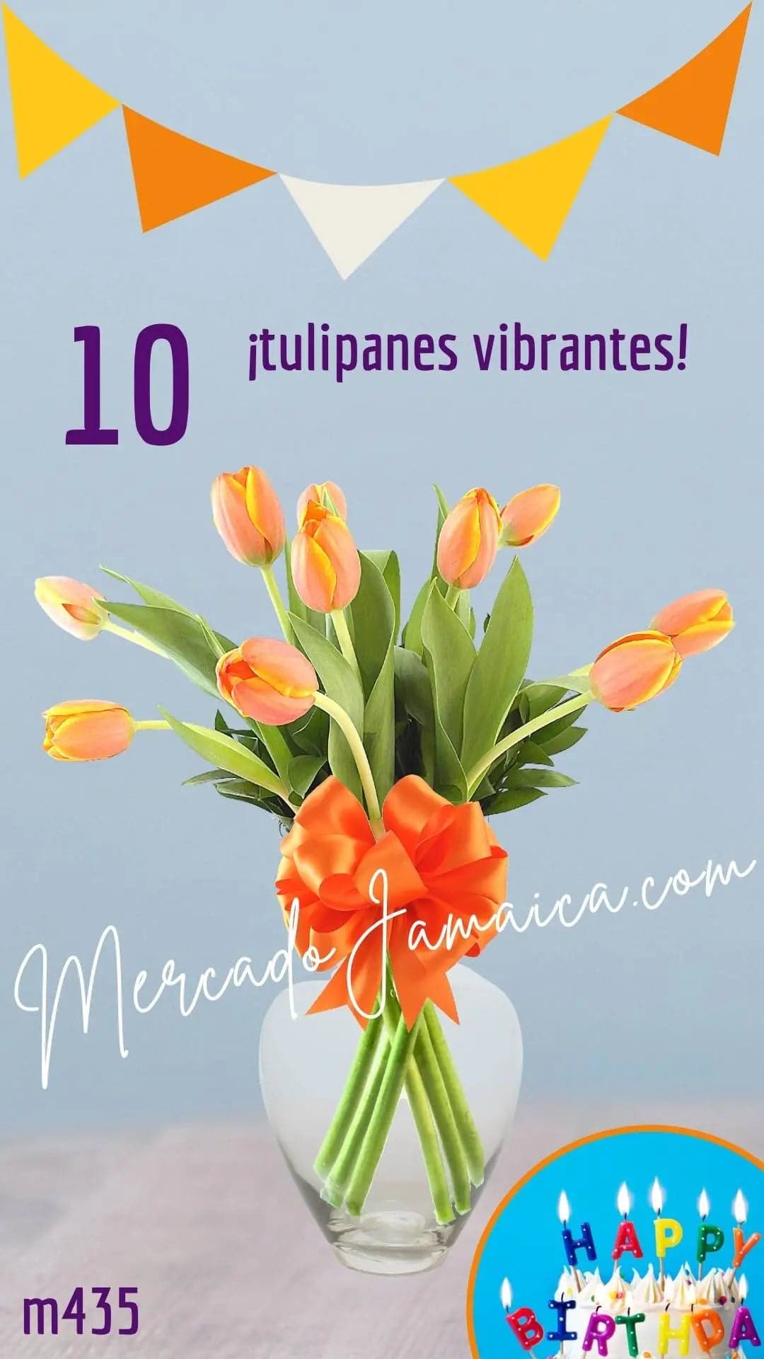 Arreglo 10 Tulipanes Naranja en Jarrón CDMX