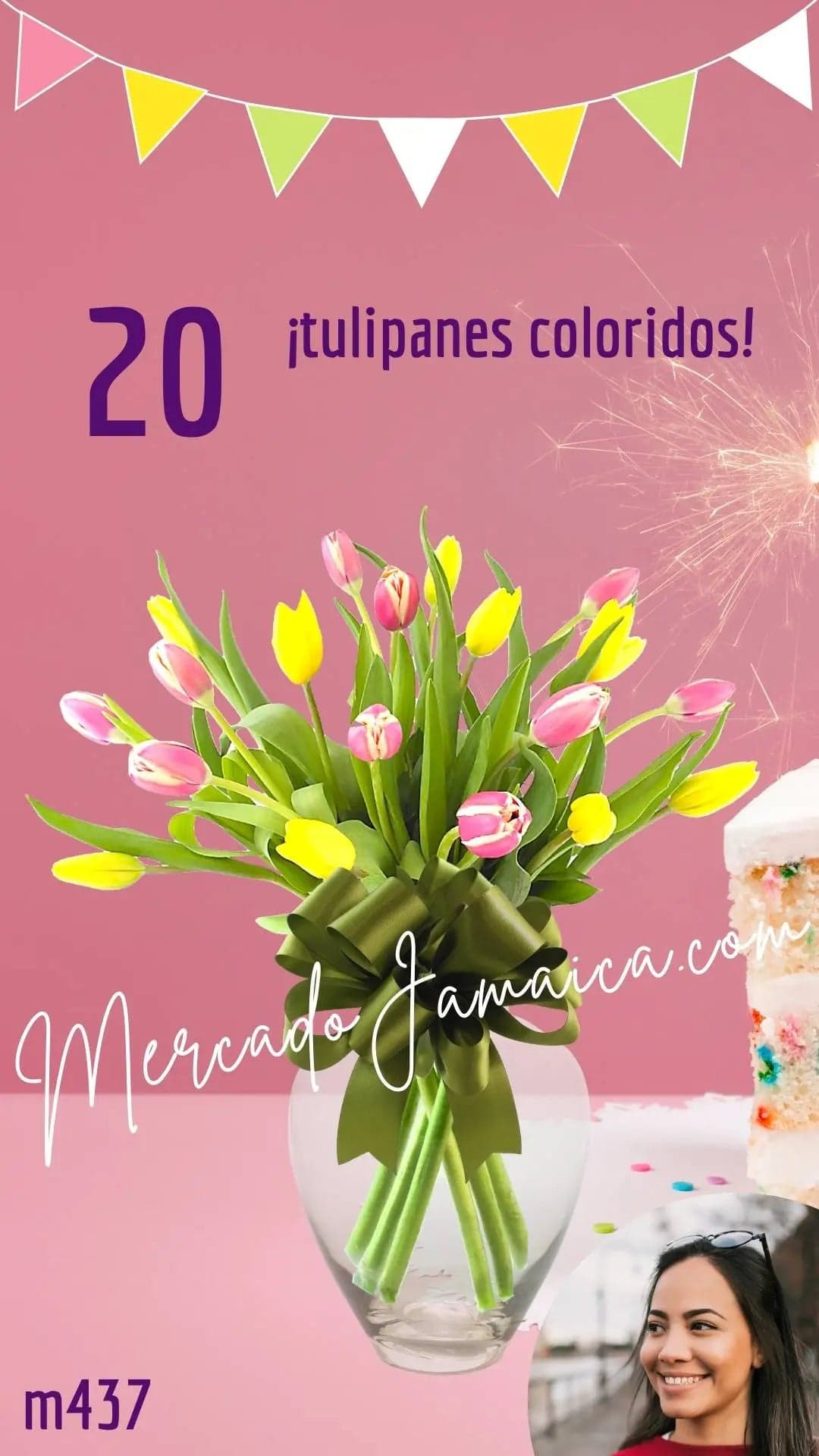 20 Tulipanes Rosa y Amarillos en Jarrón CDMX