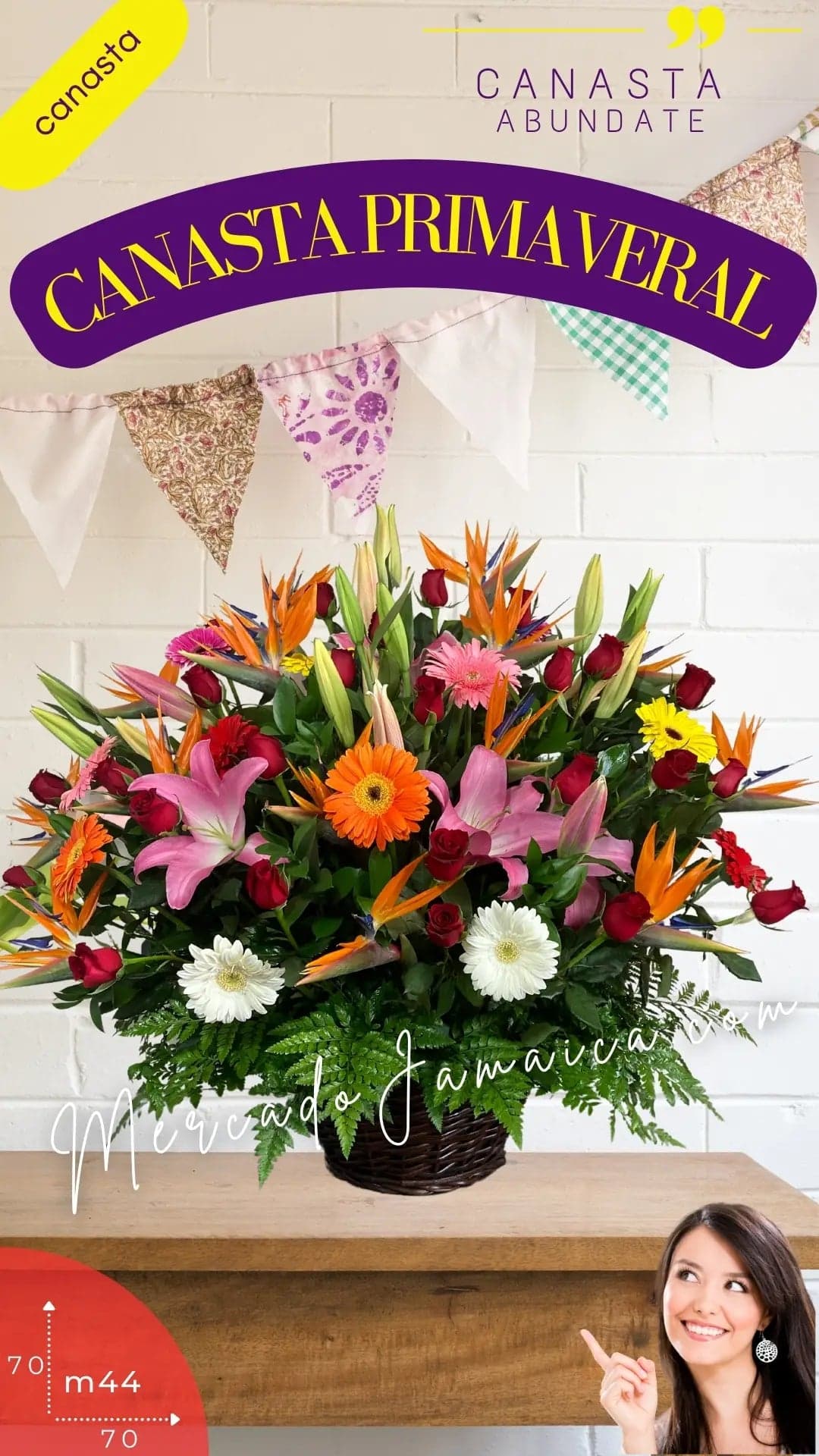 Canasta Primaveral: Rosas, Gerberas y Aves del Paraíso