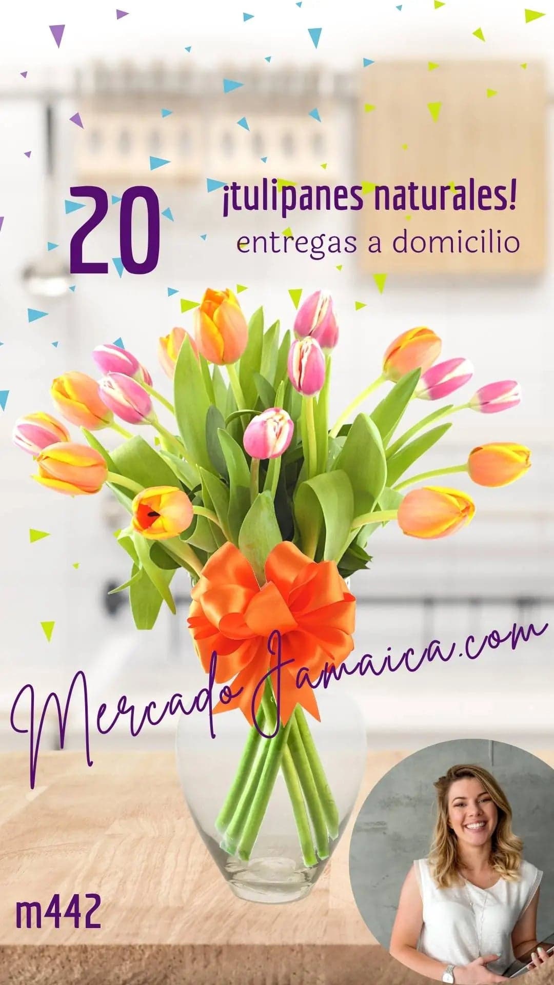 20 Tulipanes Rosa y Naranja en Jarrón CDMX