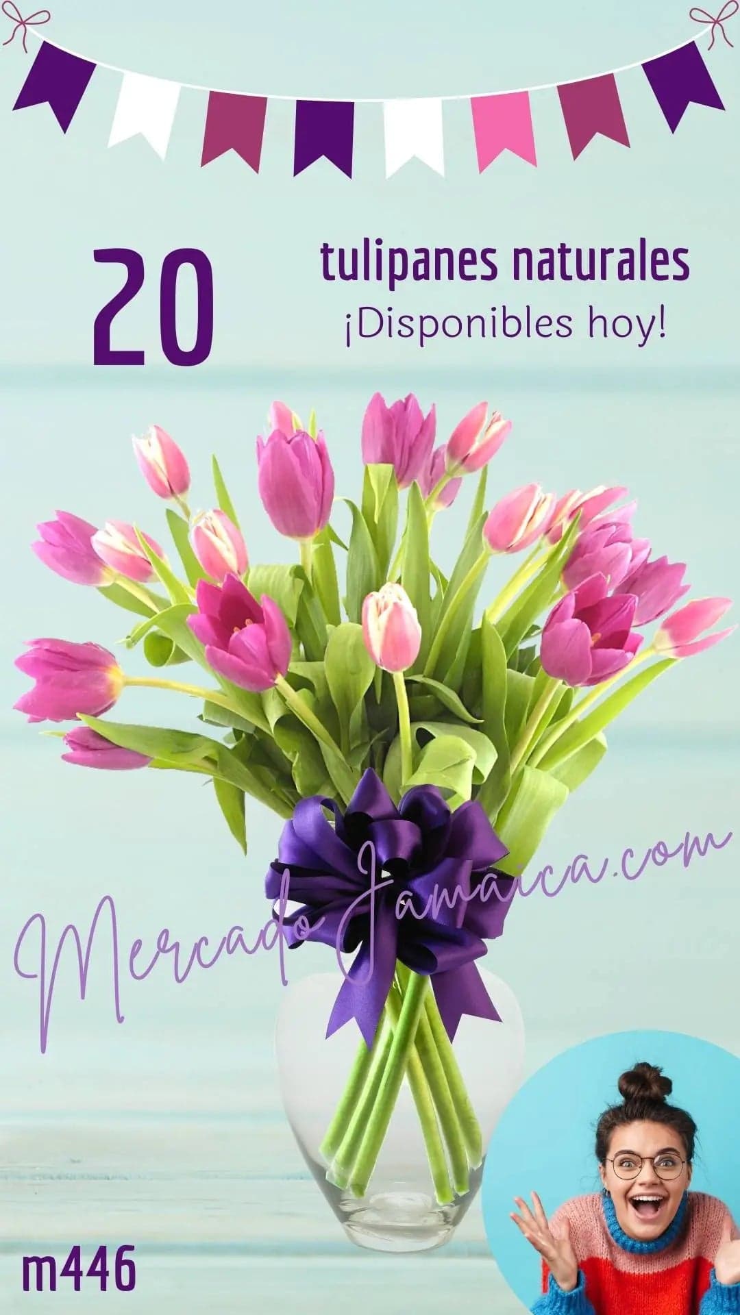20 Tulipanes Rosa y Morado en Jarrón | CDMX