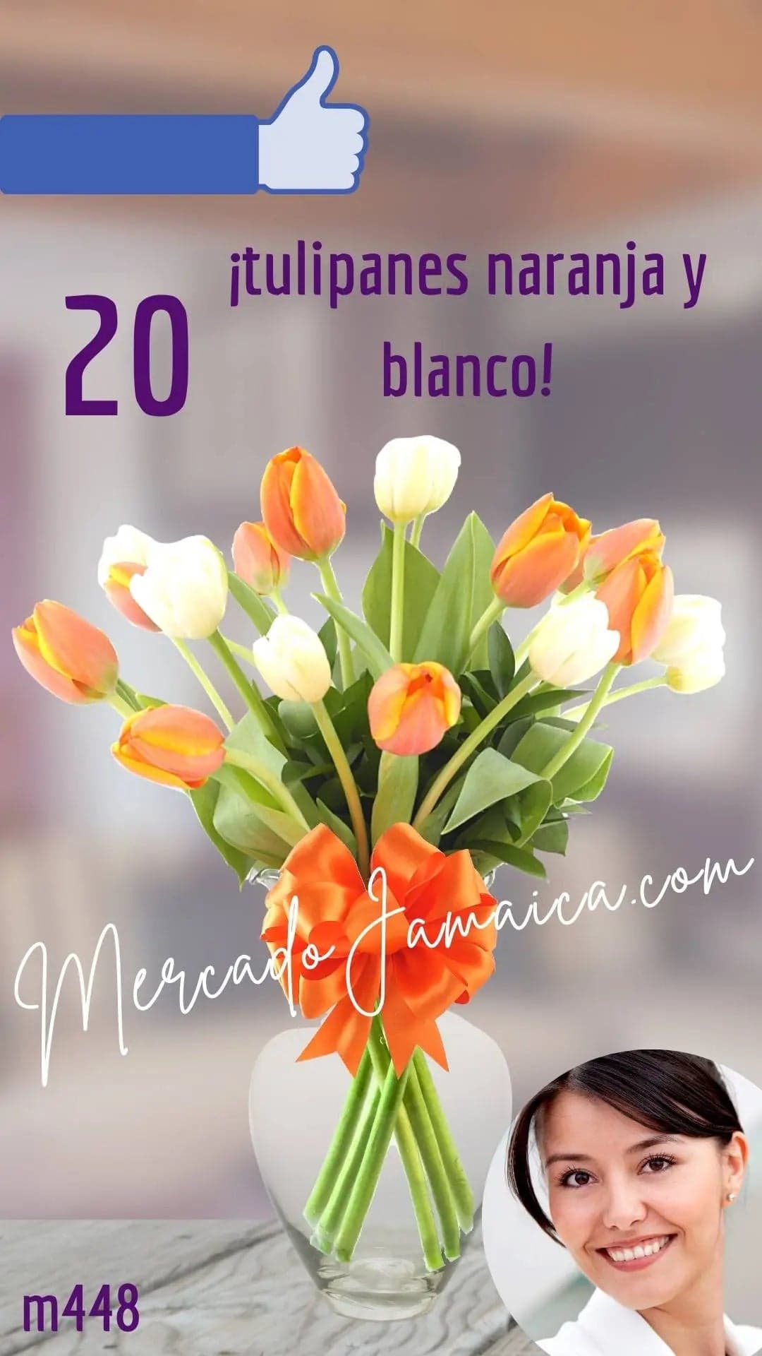 20 Tulipanes Blancos y Naranja en Jarrón CDMX