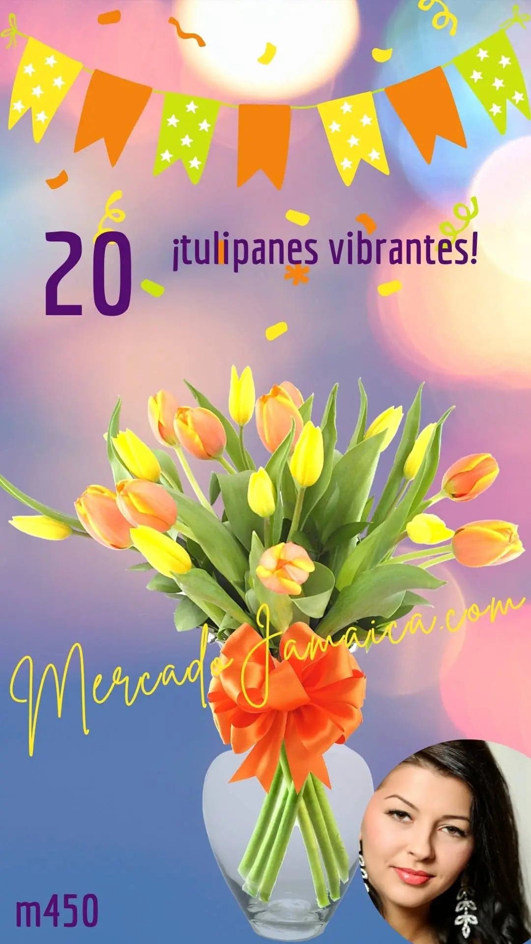 Arreglo 20 Tulipanes Naranja y Amarillo CDMX