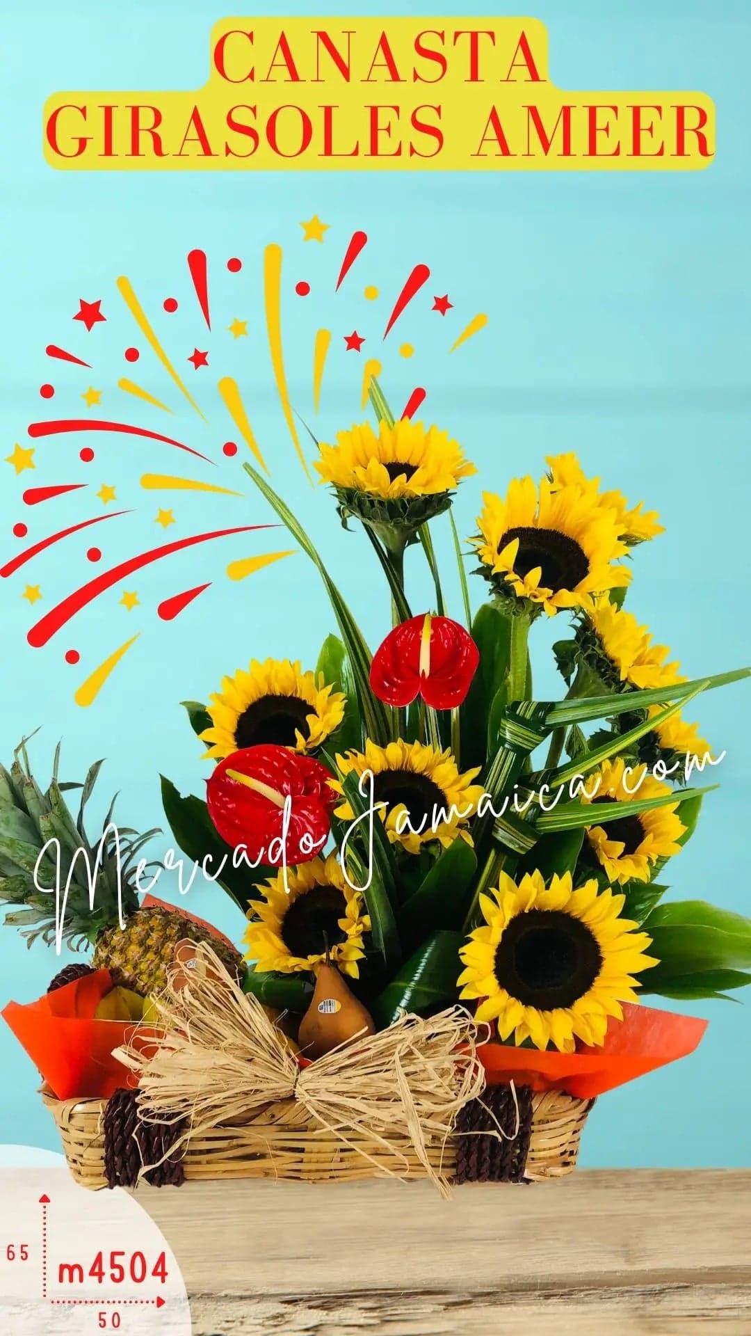 Canasta Frutal con 10 Girasoles y Frutas CDMX