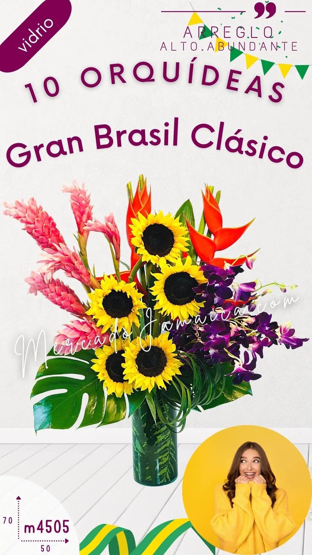 Arreglo Tropical 10 Orquídeas Dendrobium Girasoles CDMX