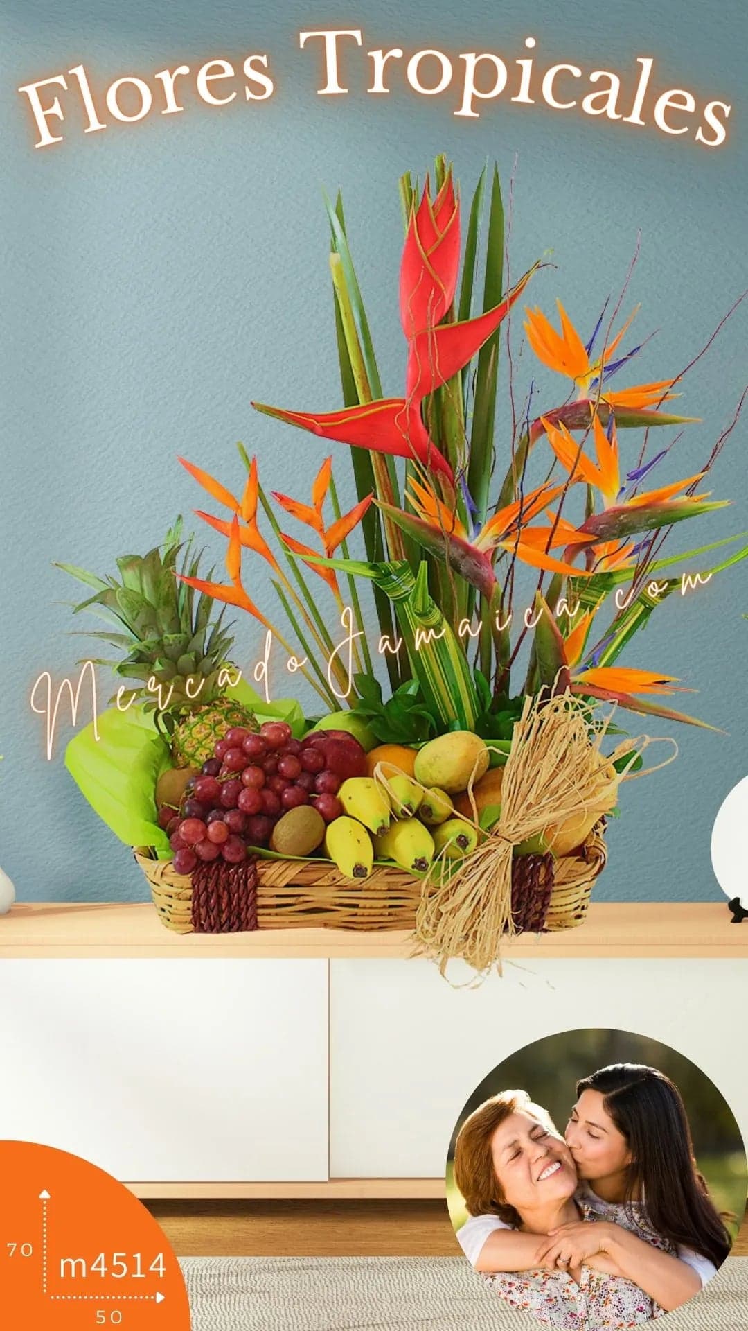 Canasta Frutal Alta Flores Tropicales CDMX