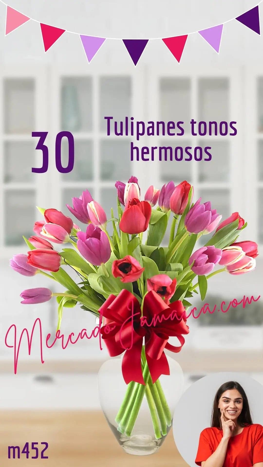 30 Tulipanes Tricolor en Jarrón | CDMX