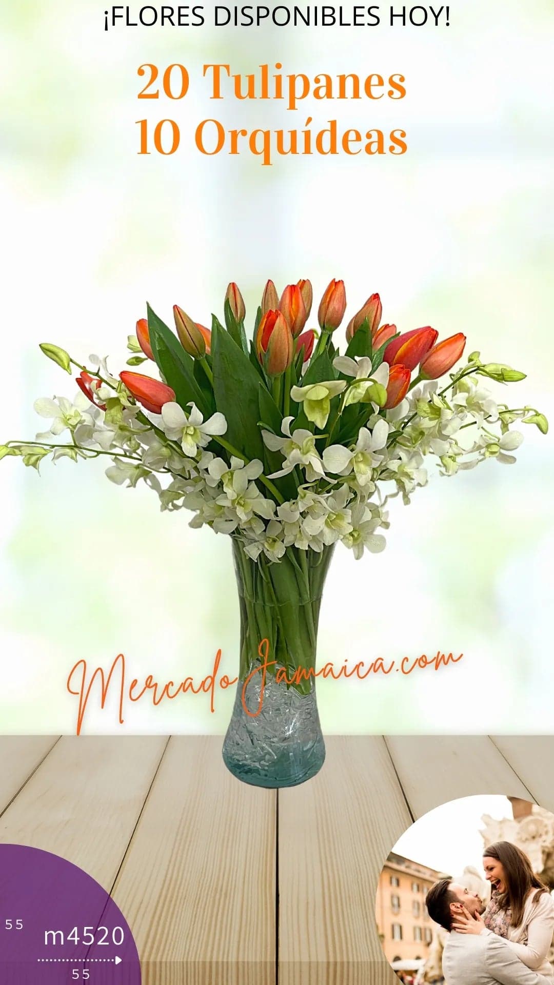 20 Tulipanes Naranja con Orquídeas · CDMX