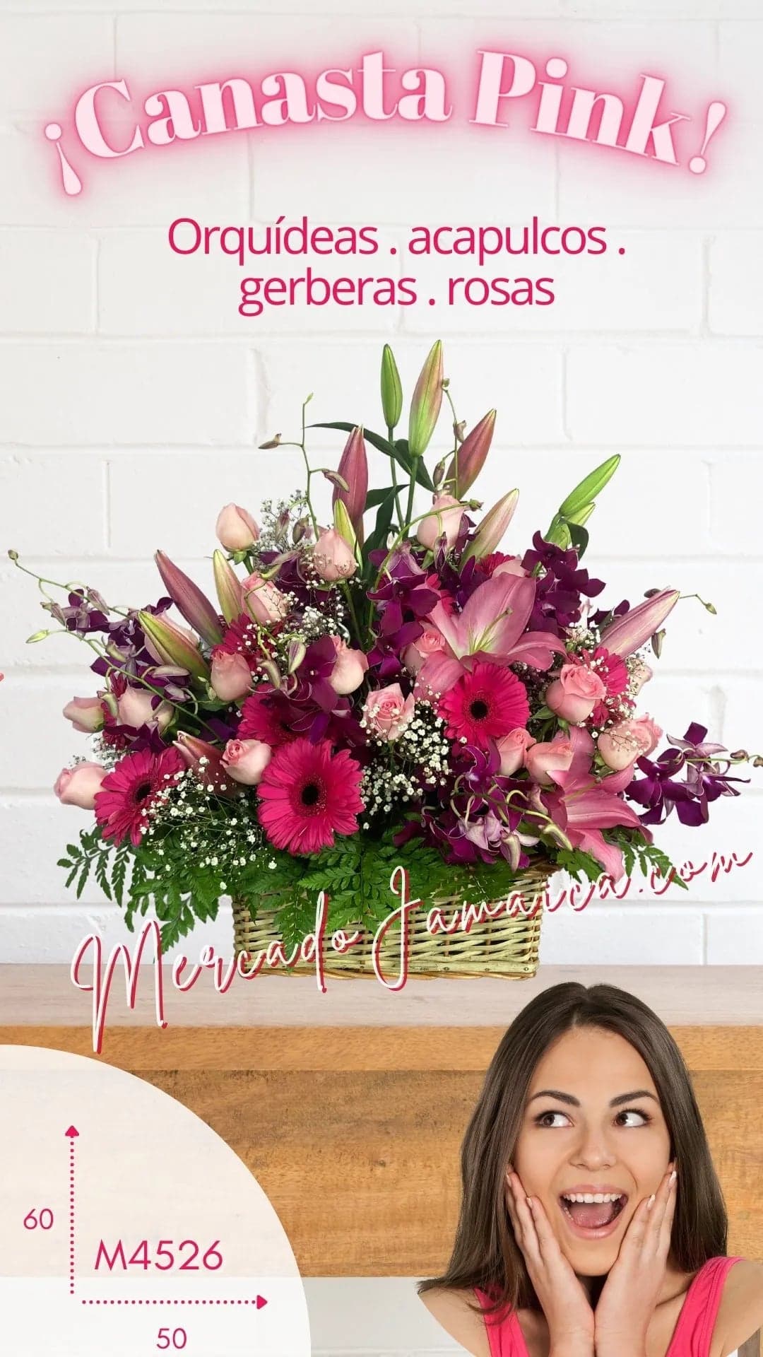 Canasta Pink: Orquídeas Lila y Rosas Rosa CDMX