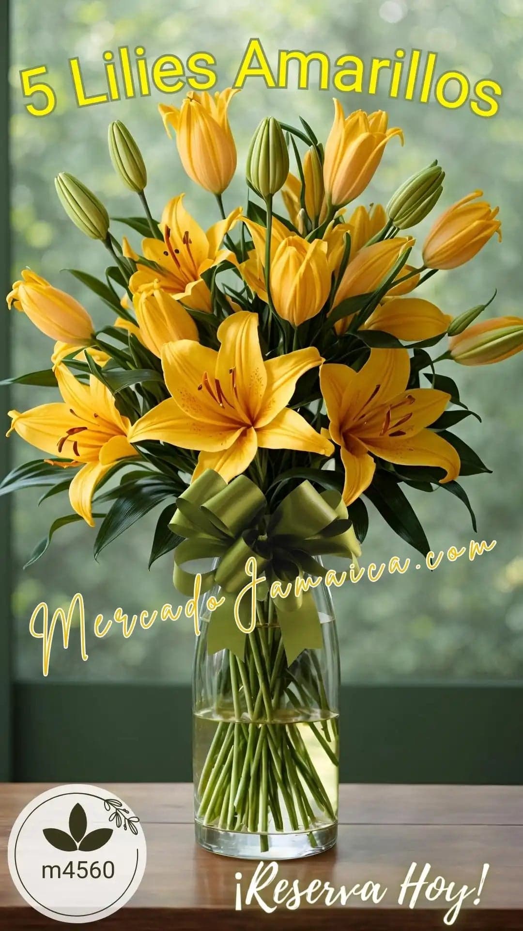 5 Tallos de Lilies Amarillas en Florero | CDMX