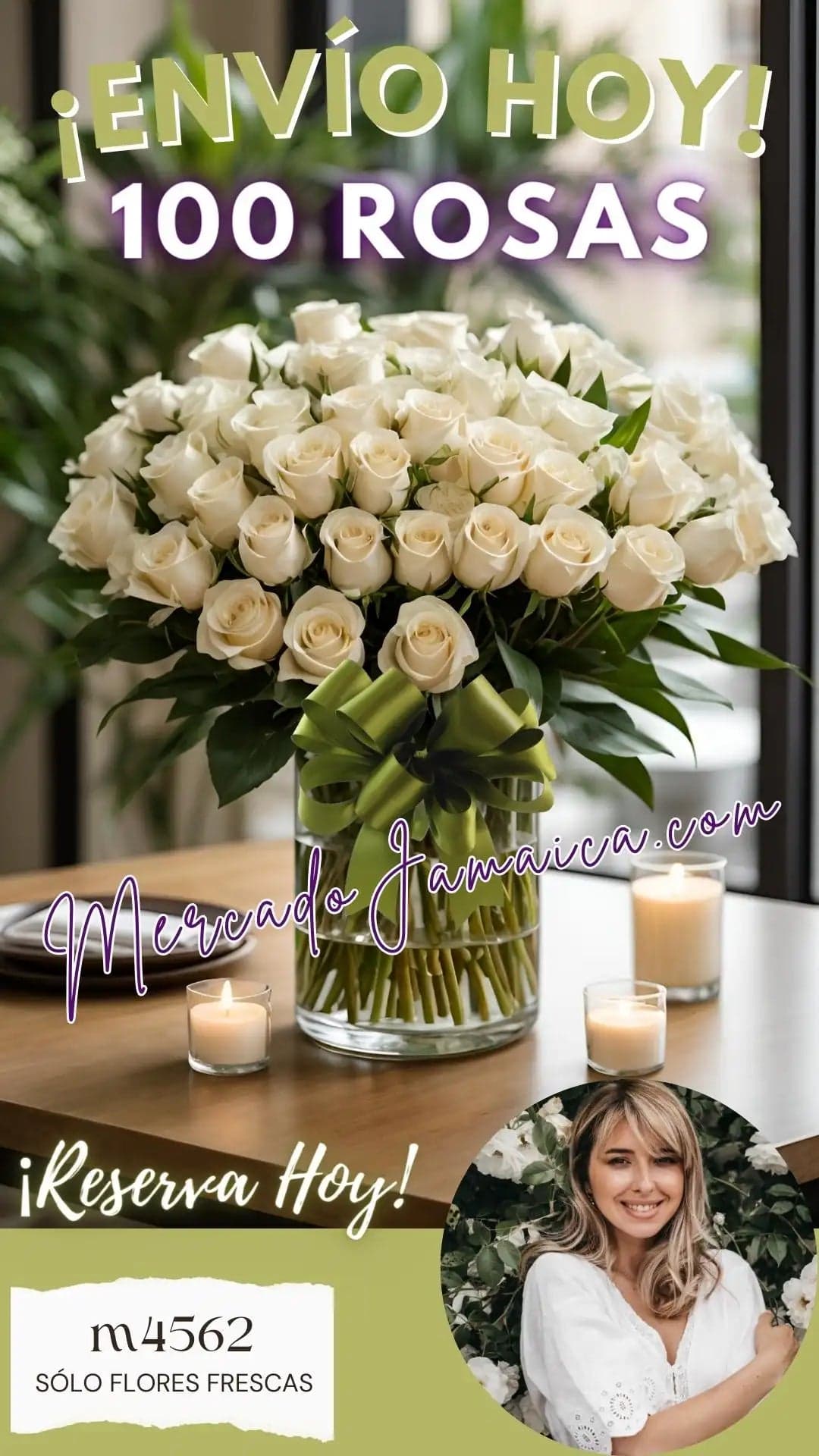 100 Rosas Blancas en Florero | Entrega CDMX