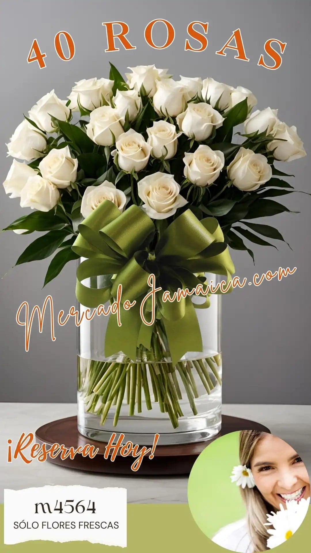40 Rosas Blancas en Florero | Danza CDMX