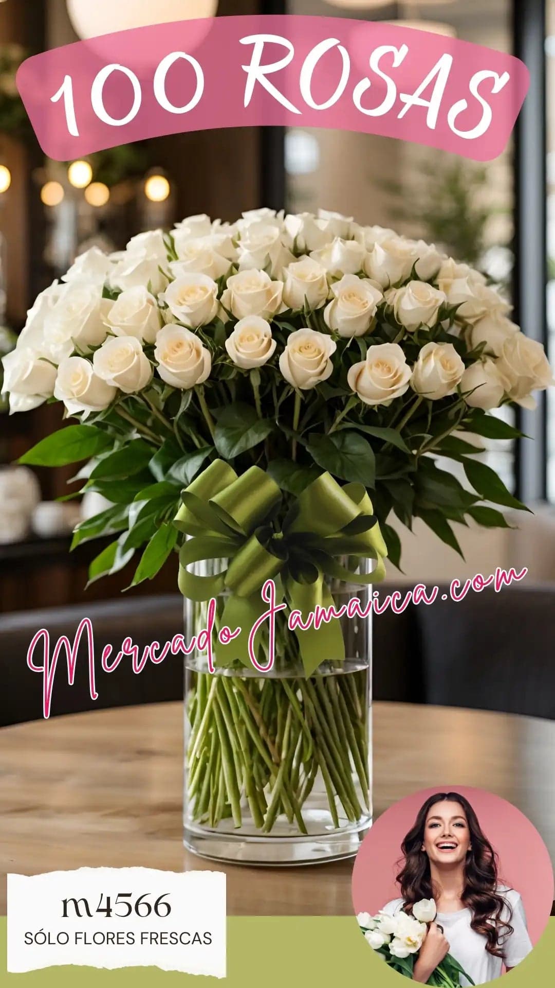 100 Rosas Blancas en Florero | CDMX a Domicilio