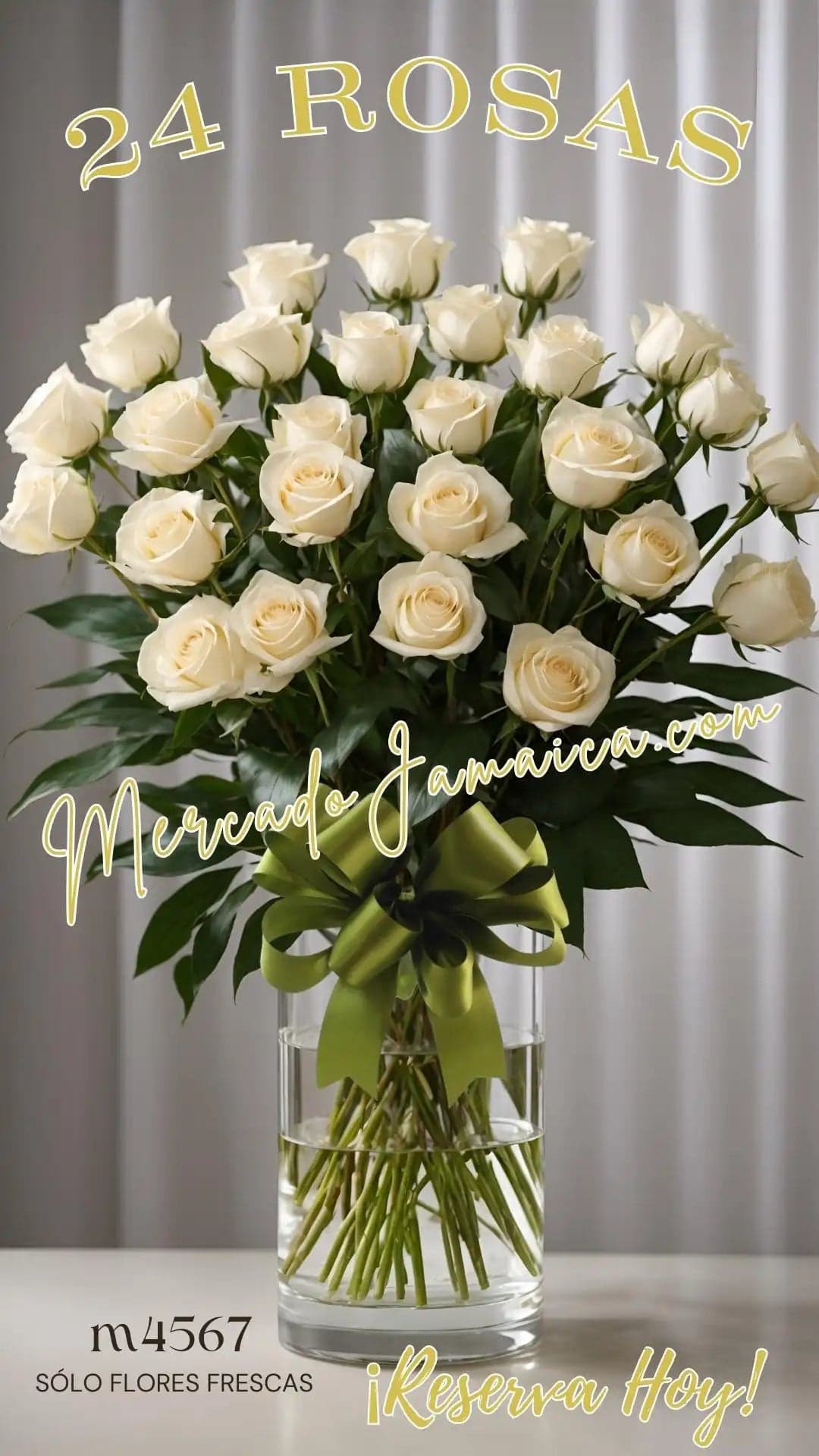 24 Rosas Blancas en Florero | Entrega CDMX