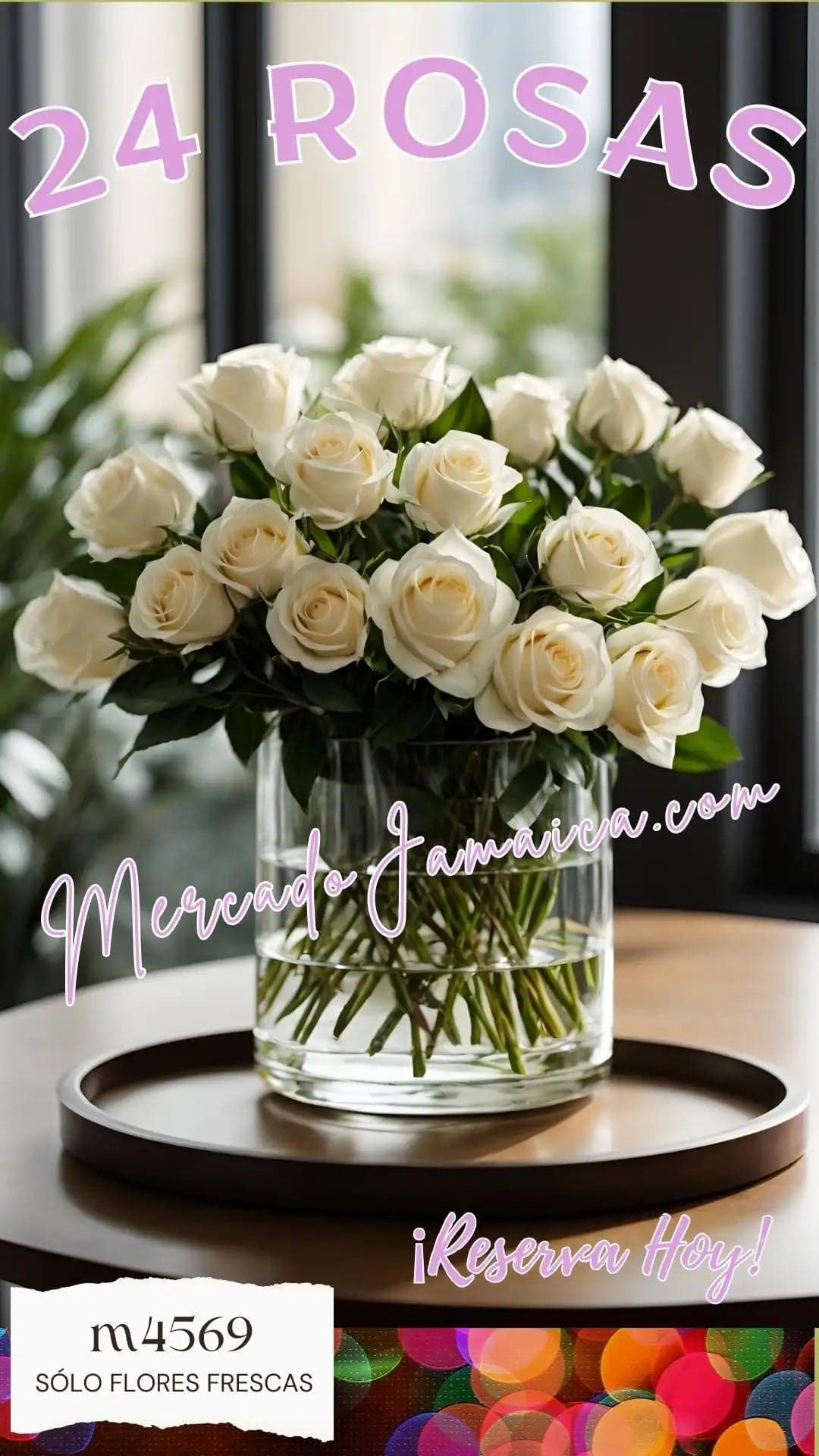 24 Rosas Blancas en Florero Nido | CDMX