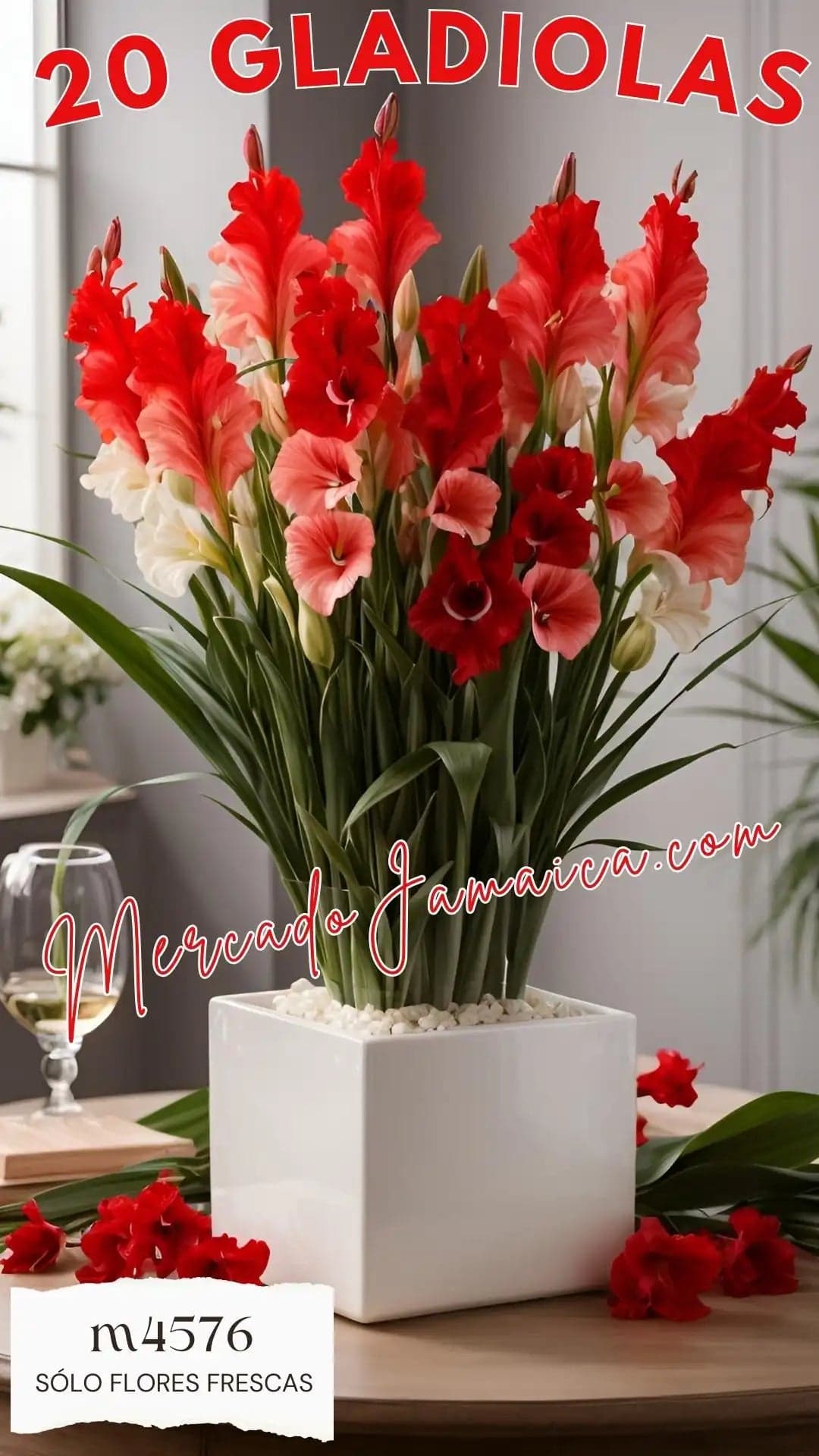 Arreglo 30 Gladiolas Rojas en Florero | CDMX