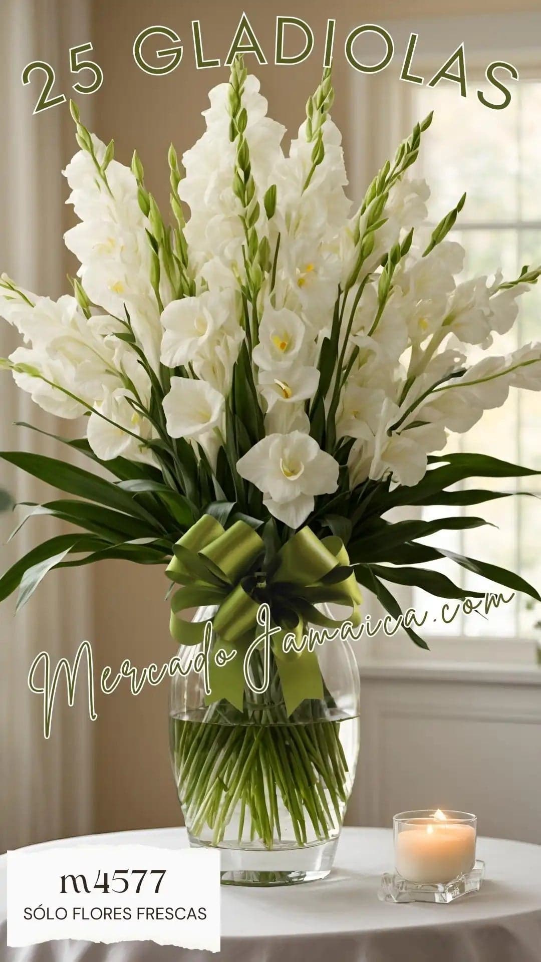 25 Gladiolas Blancas en Florero – Condolencias CDMX