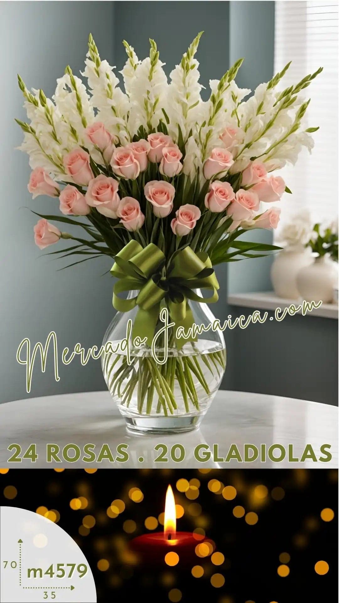 25 Gladiolas Blancas y Rosas Arreglo Fúnebre CDMX