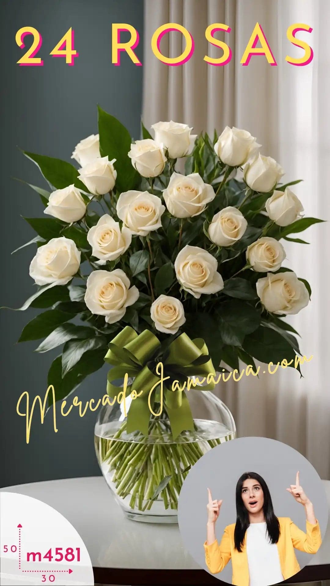 Serenata: 24 Rosas Blancas en Jarrón – CDMX