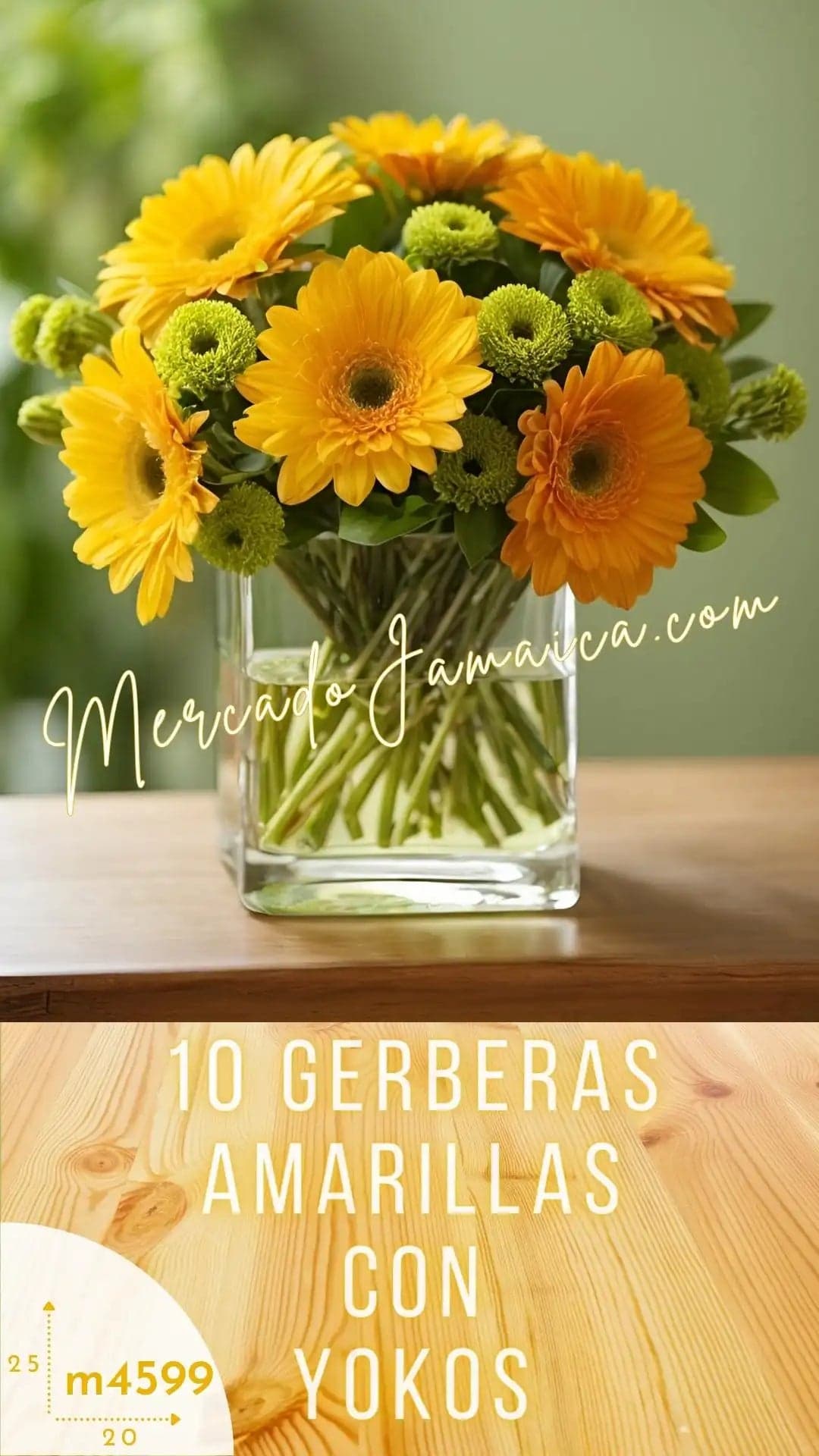 Centro de mesa 10 gerberas amarillas CDMX