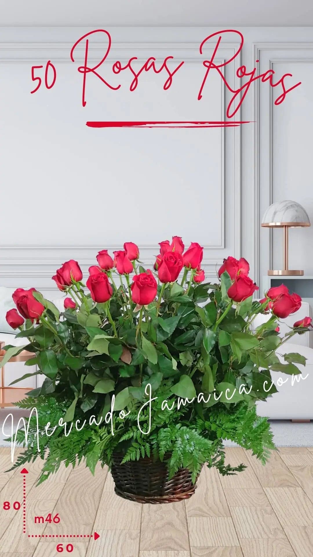 Canasta 50 Rosas Rojas a Domicilio CDMX