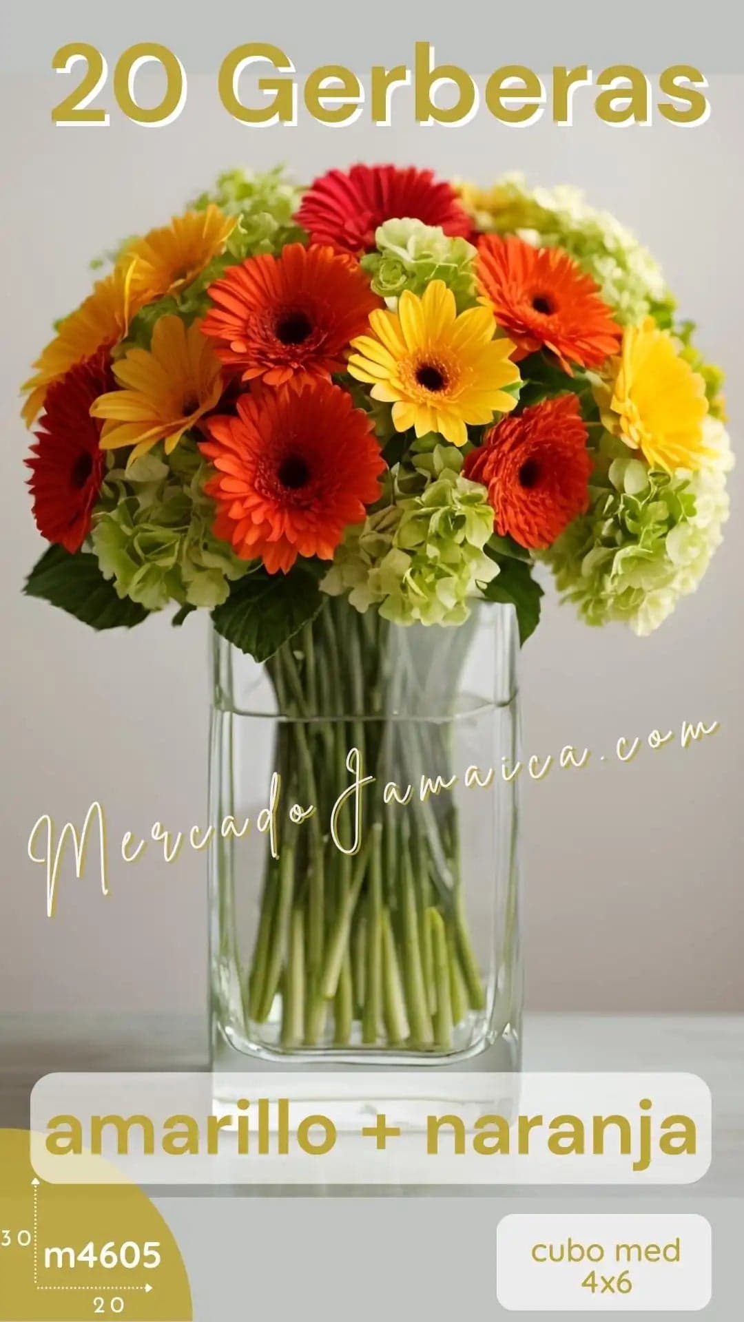 40 Gerberas Amarillo y Naranja en Florero CDMX