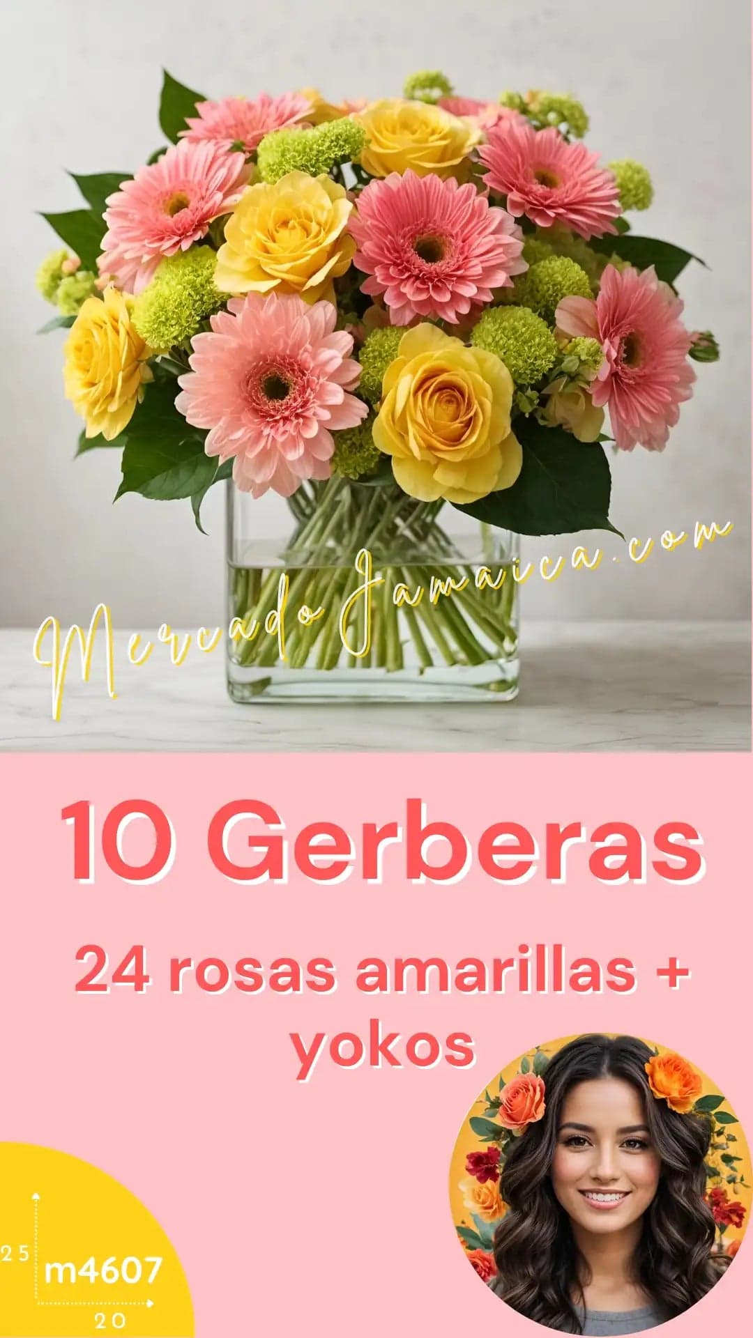 Arreglo 10 Gerberas Rosa y 24 Rosas Amarillas CDMX