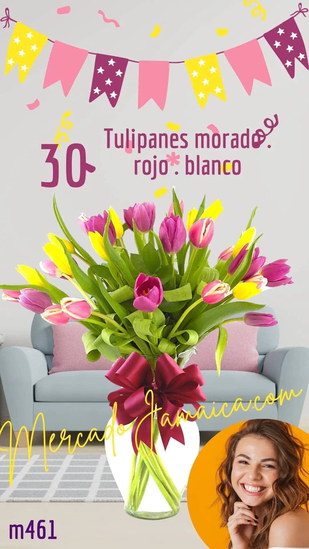 30 Tulipanes Tricolor en Jarrón · CDMX