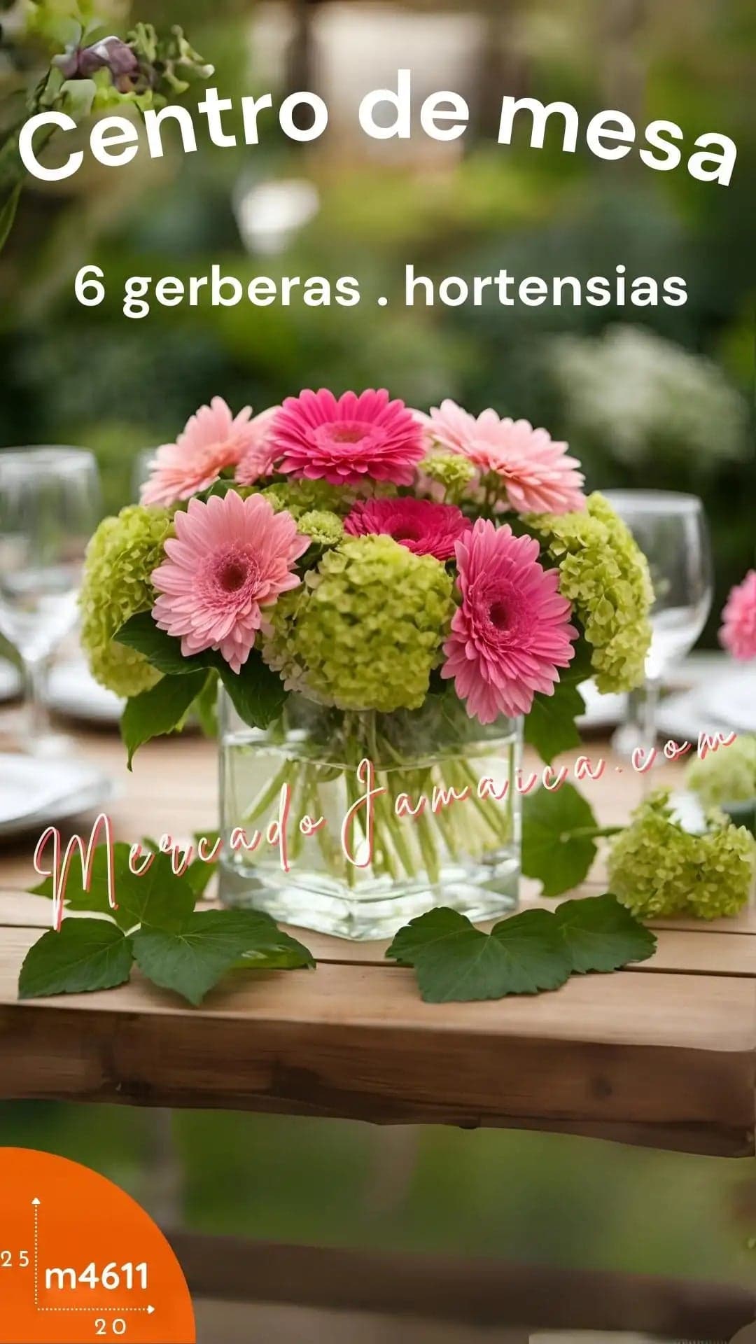 Centro de Mesa 10 Gerberas Rosa y Hortensias CDMX