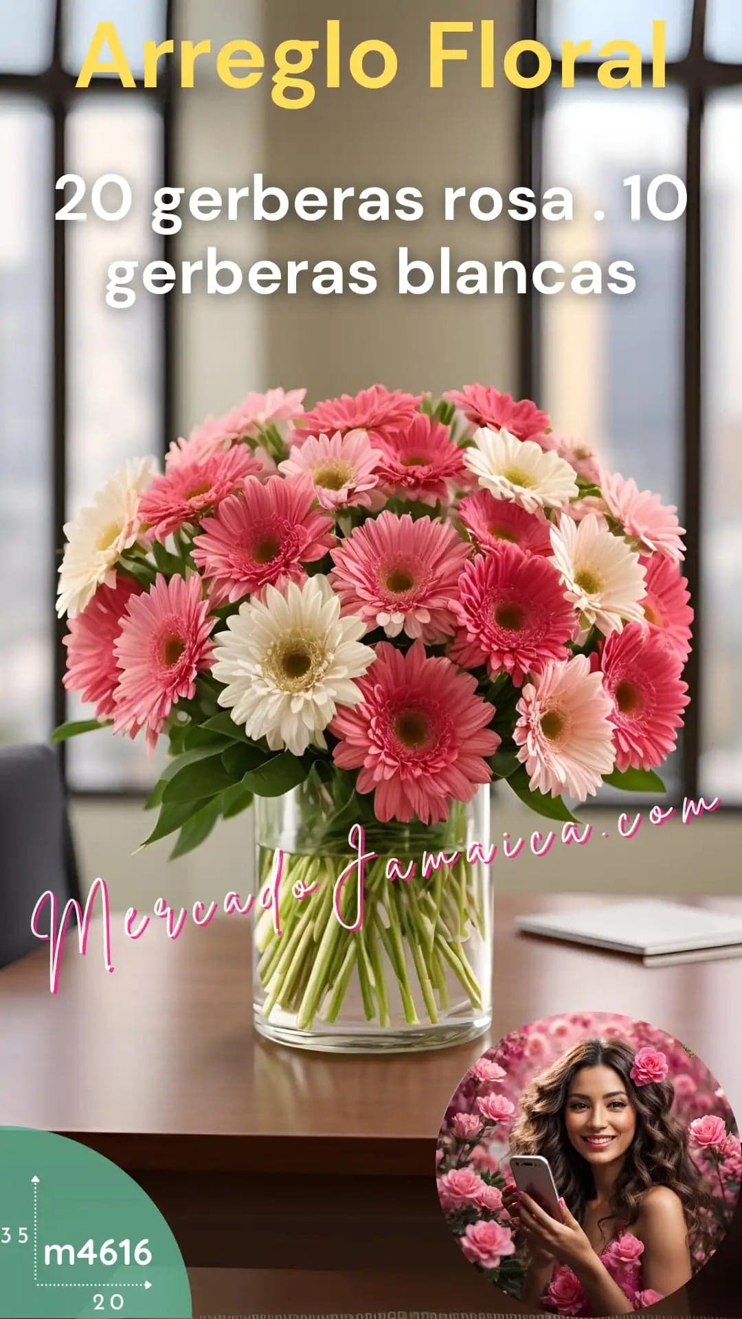30 Gerberas Rosa y Blanca en Florero | CDMX