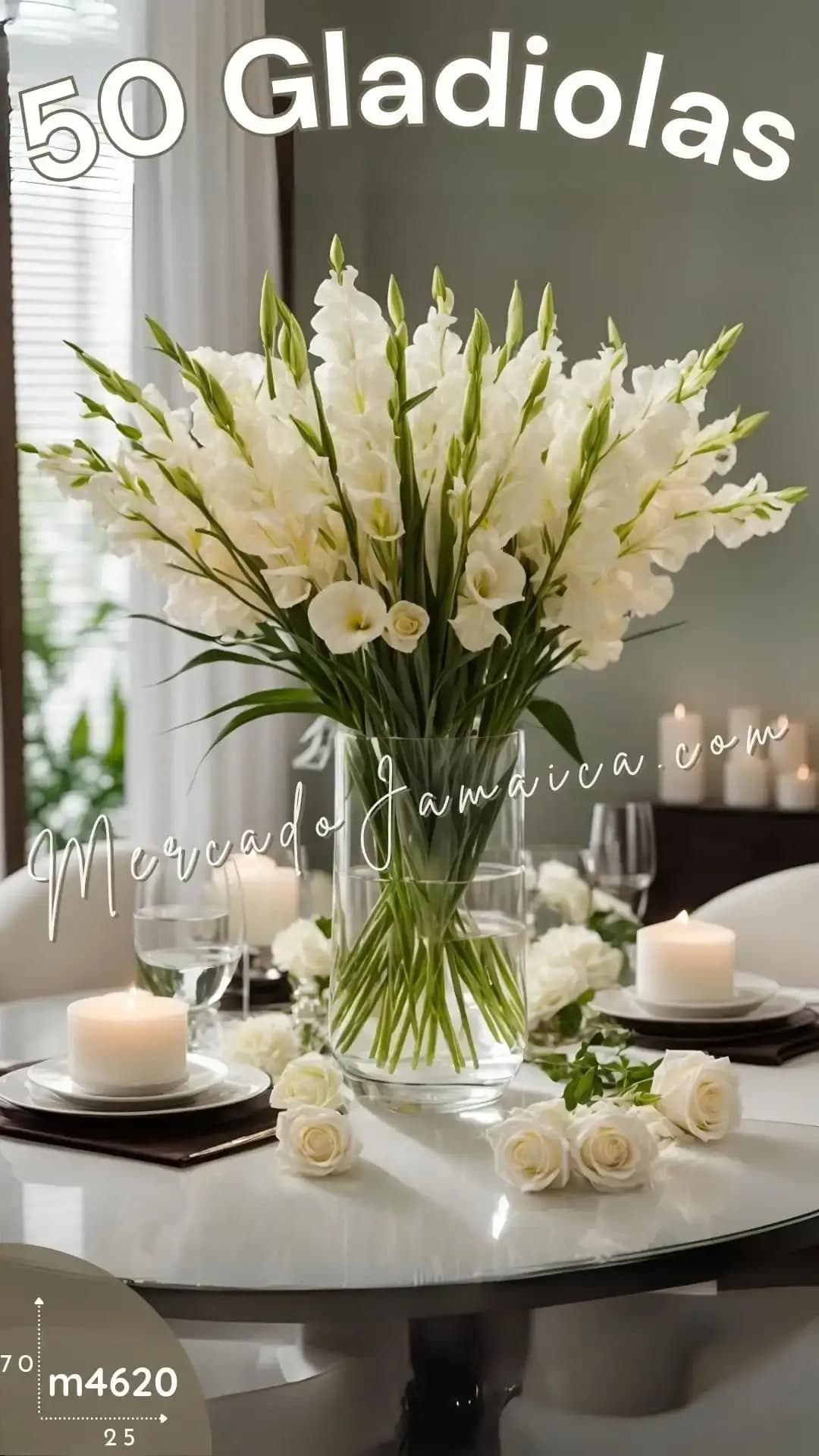 50 Gladiolas Blancas en Florero – CDMX