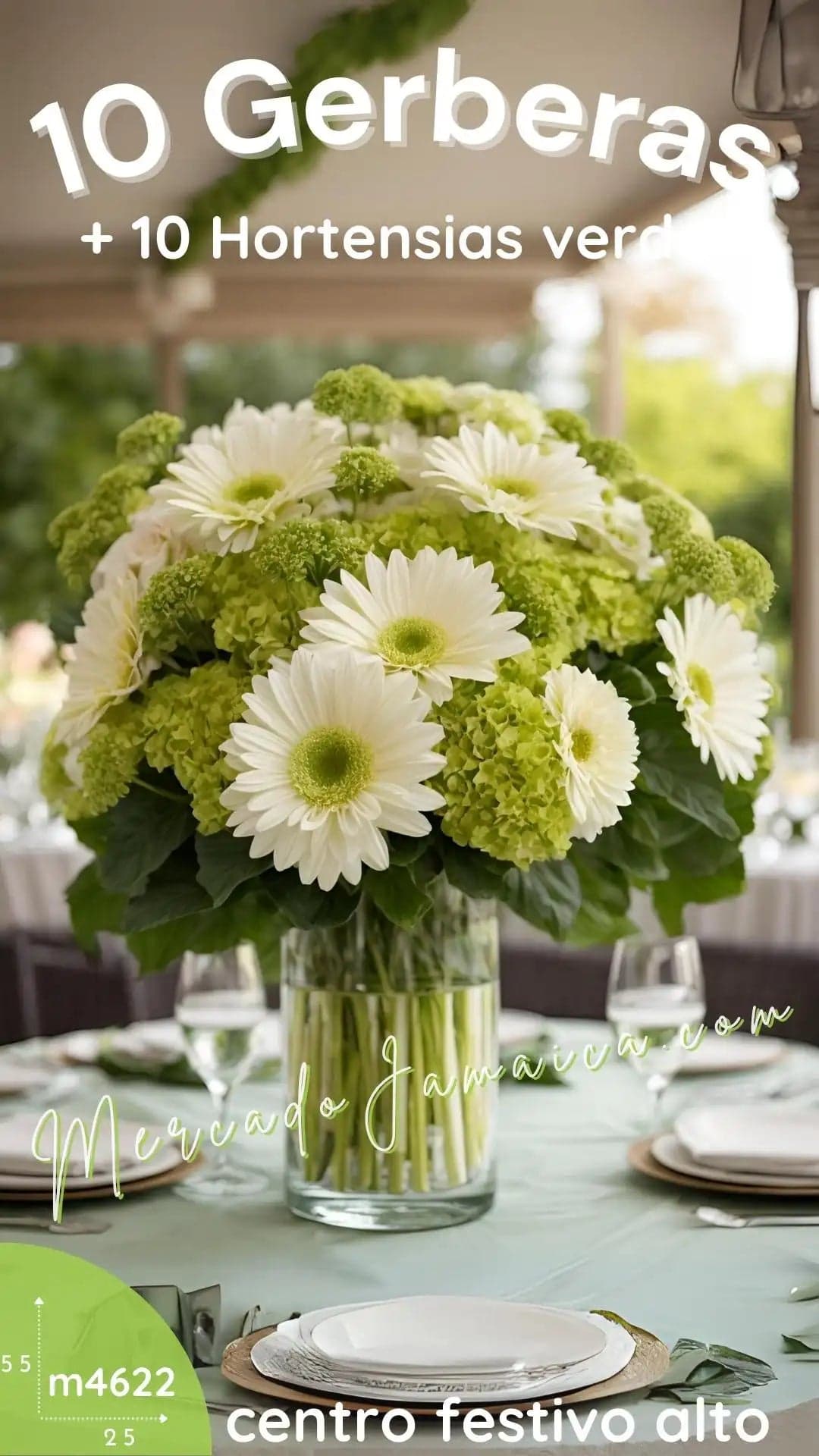 Arreglo 10 Gerberas Blancas con Hortensias CDMX