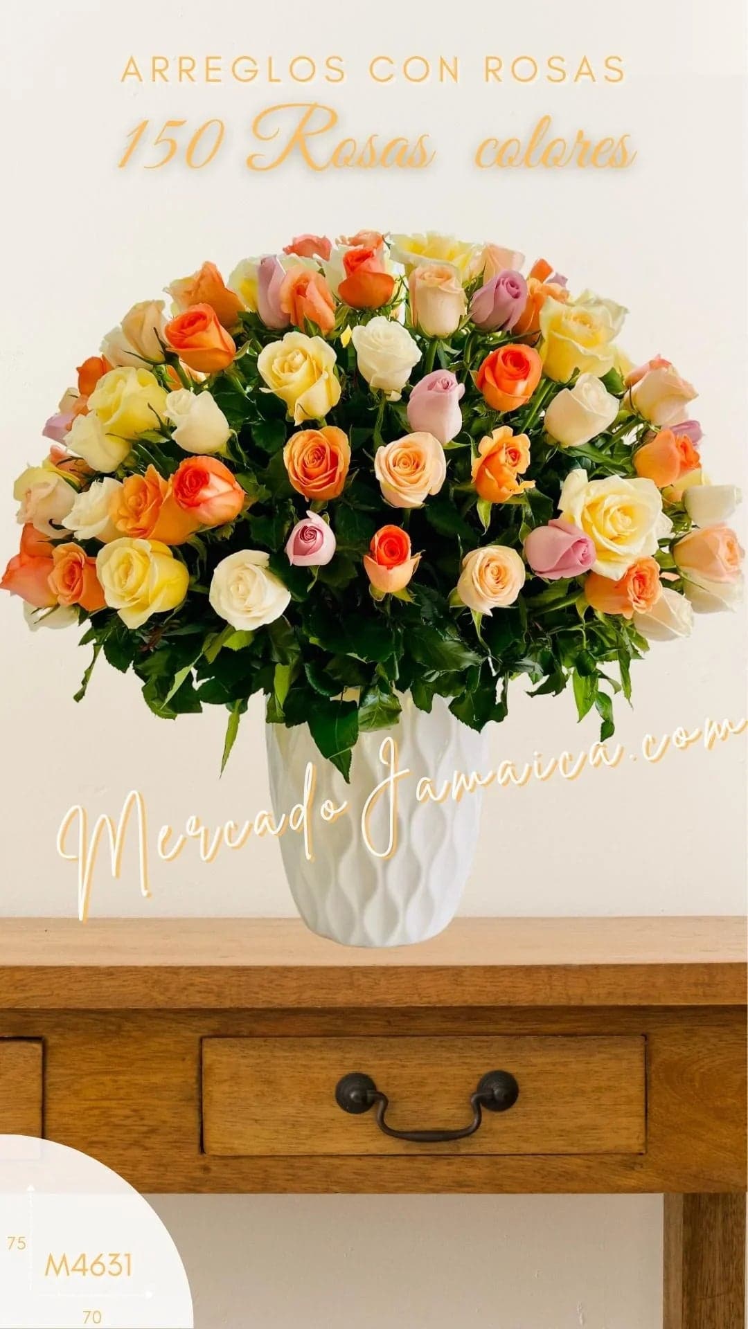 Arreglo 150 Rosas Multicolor en Florero CDMX