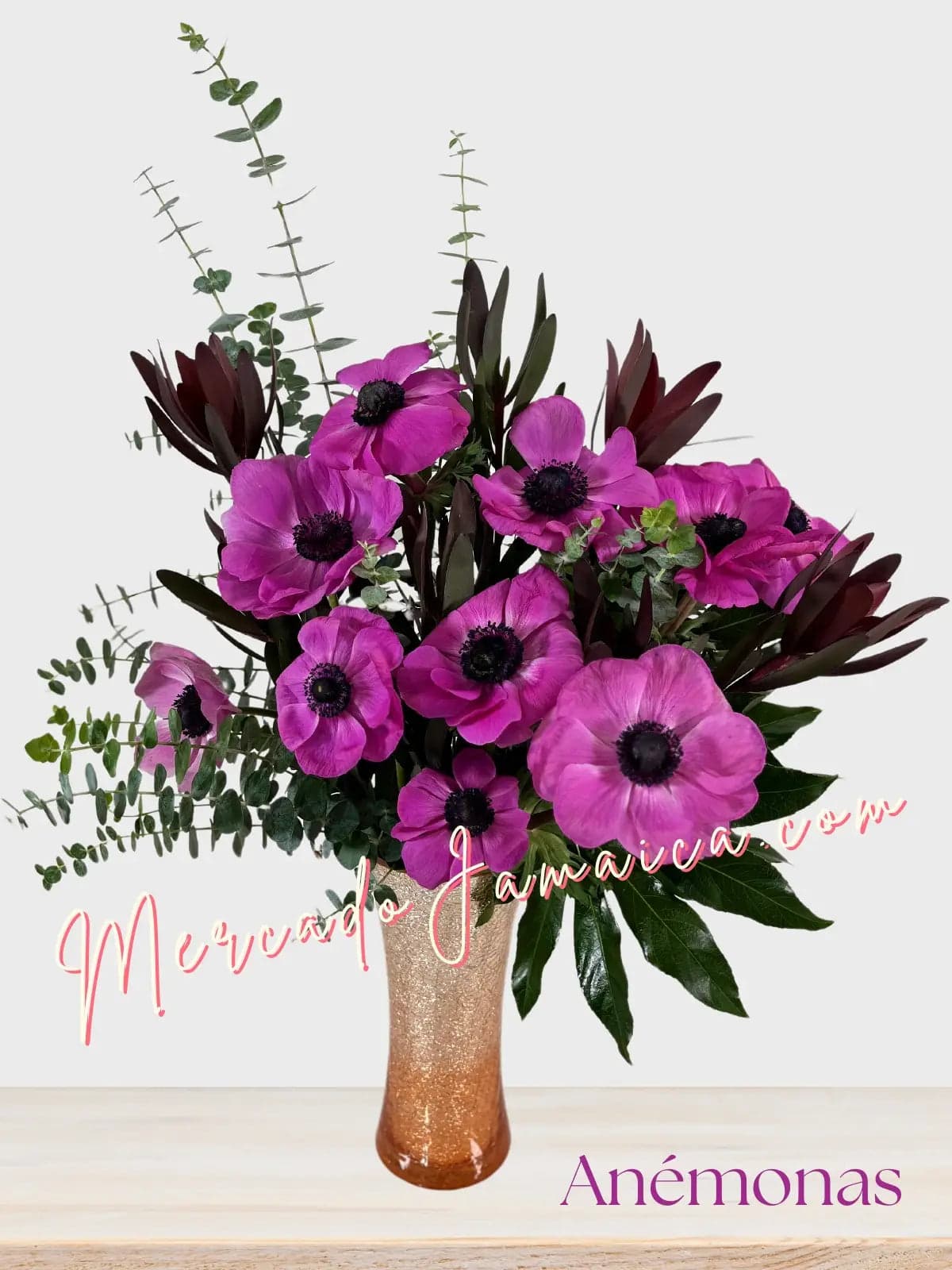 Arreglo Anémonas Rosas en Florero · CDMX