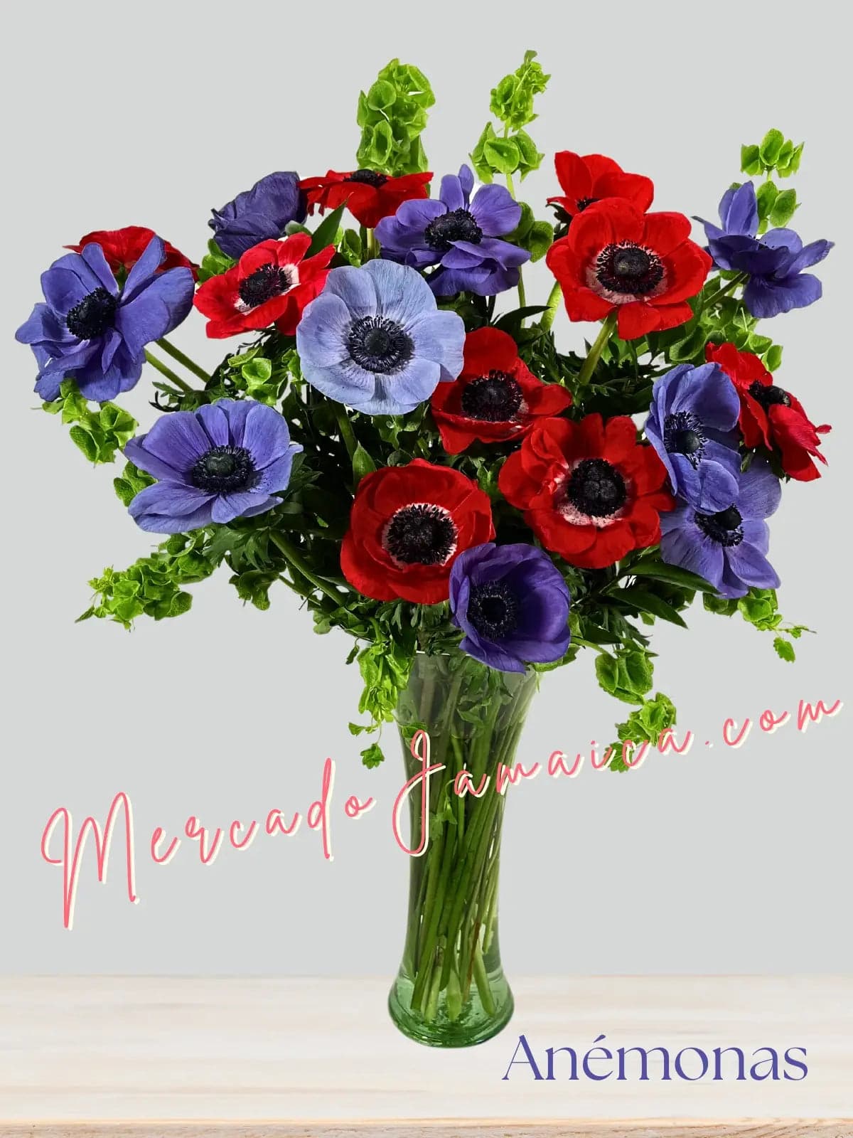 Arreglo Anémonas Azules y Rojas en Florero CDMX