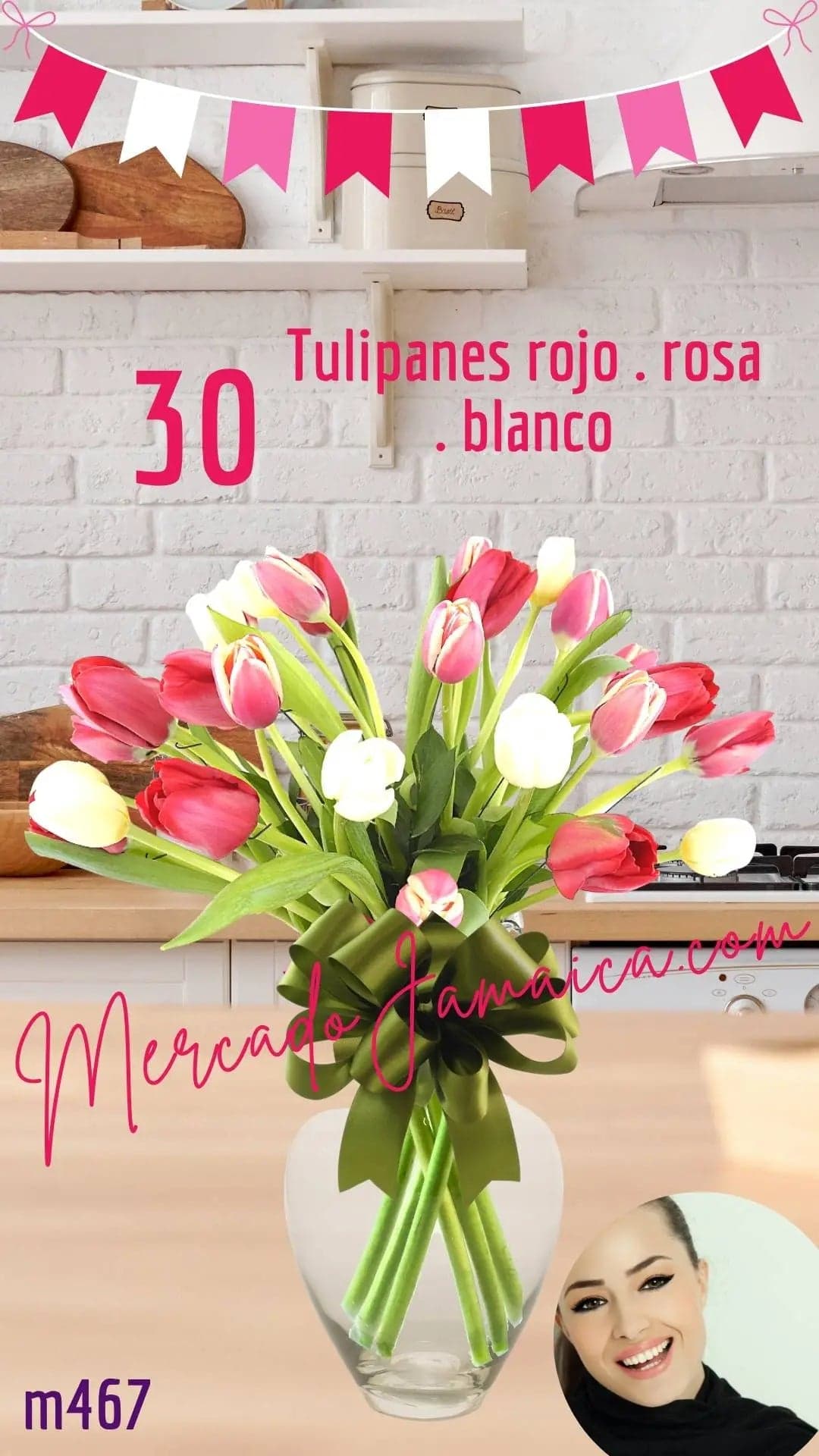 30 Tulipanes Tricolor en Jarrón | CDMX