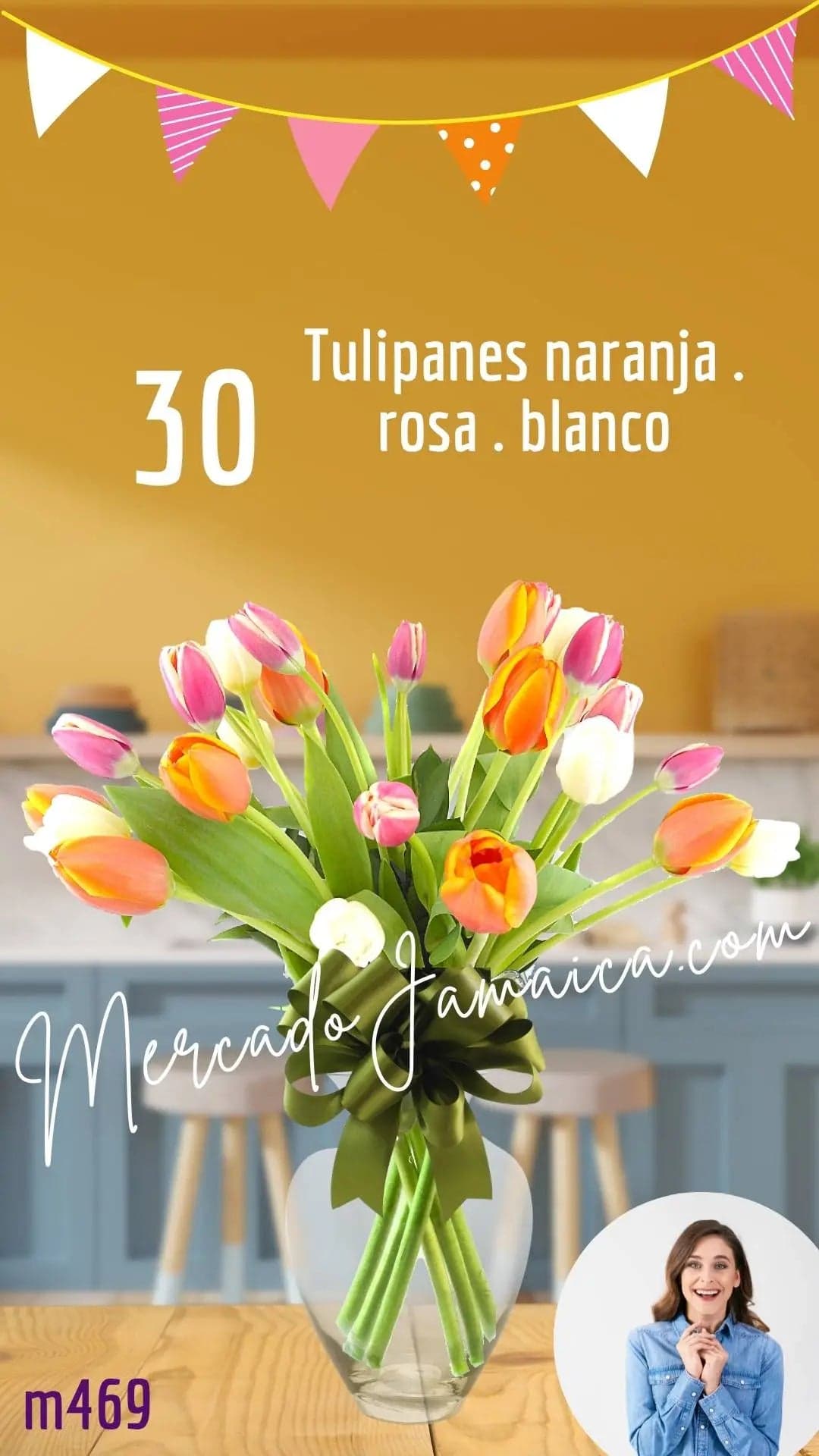 30 Tulipanes Tricolor en Jarrón | CDMX
