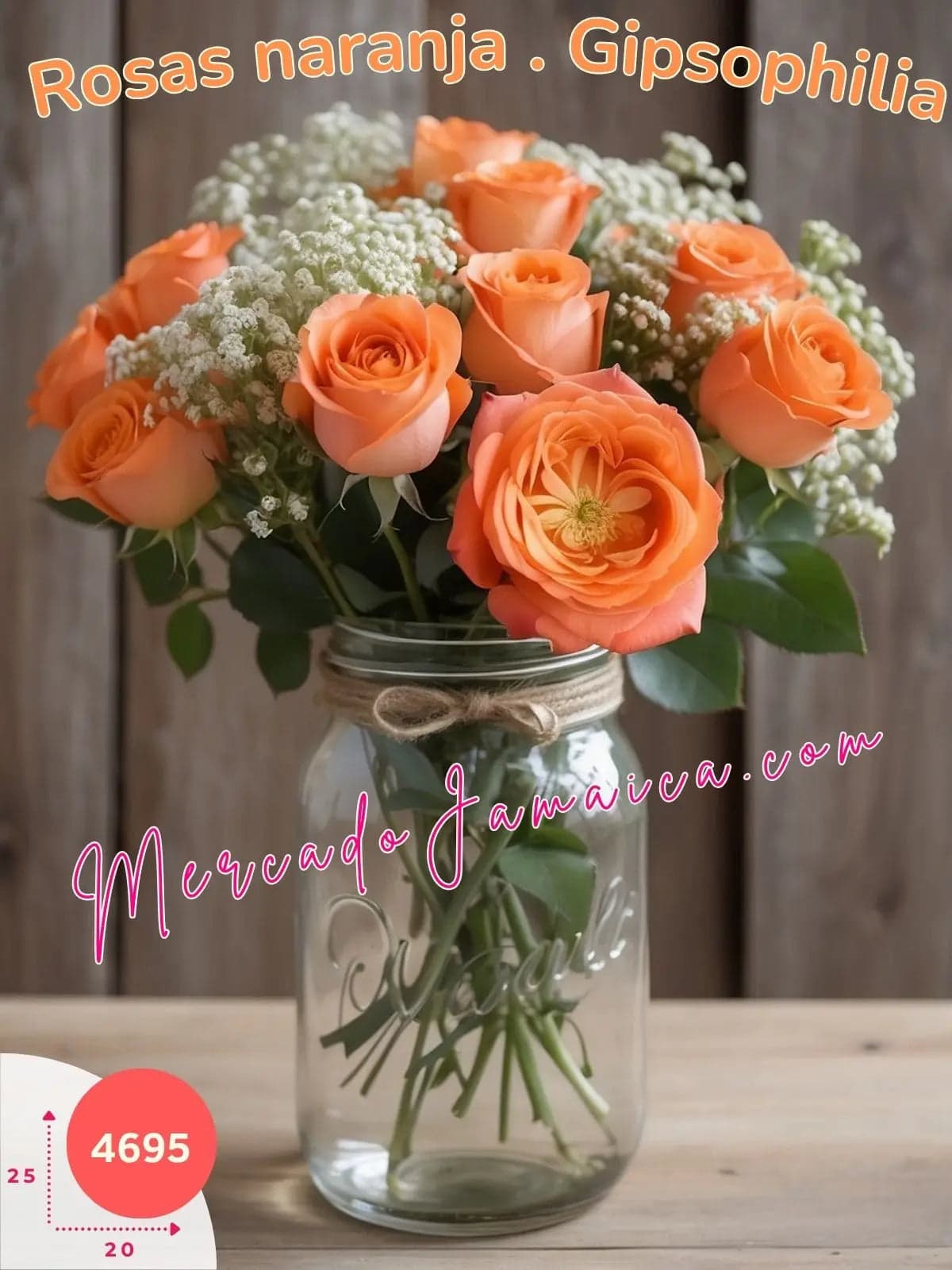 Centro de Mesa con Rosas Naranjas y Gipsophilia México