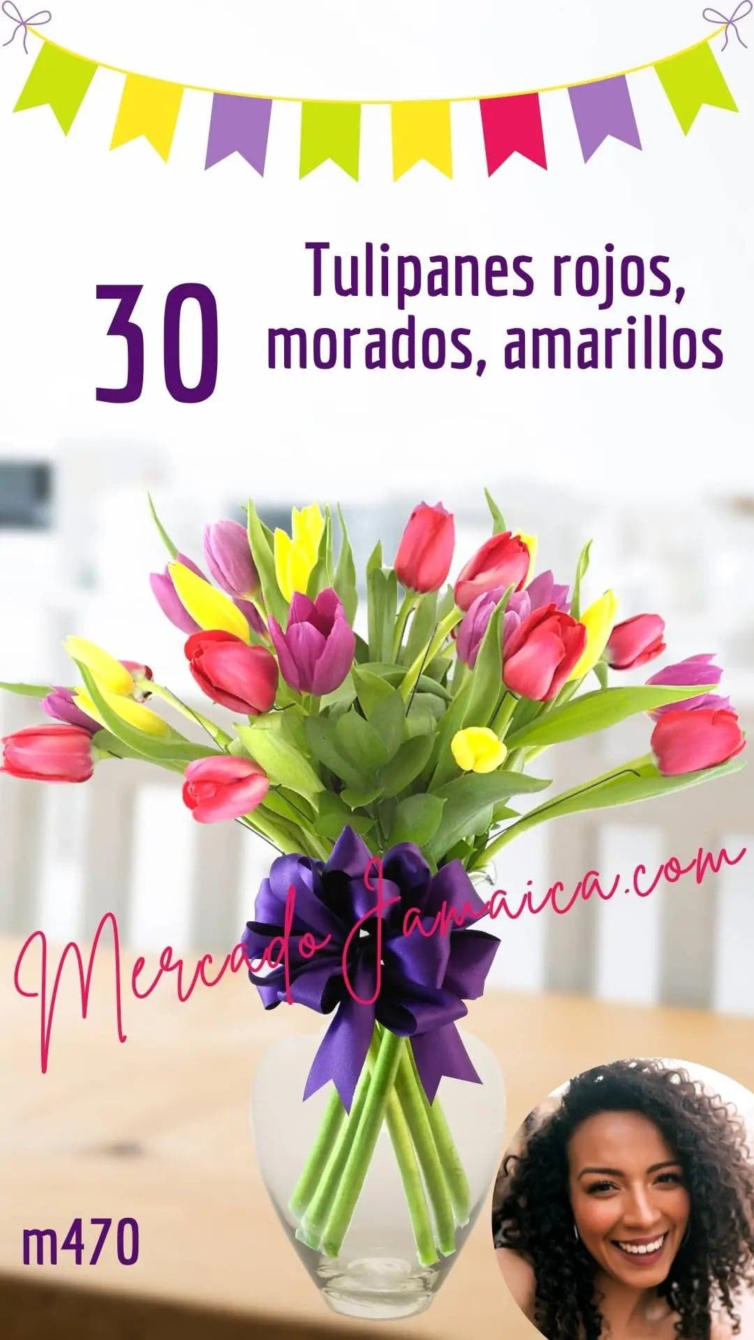 30 Tulipanes Tricolor en Jarrón | CDMX