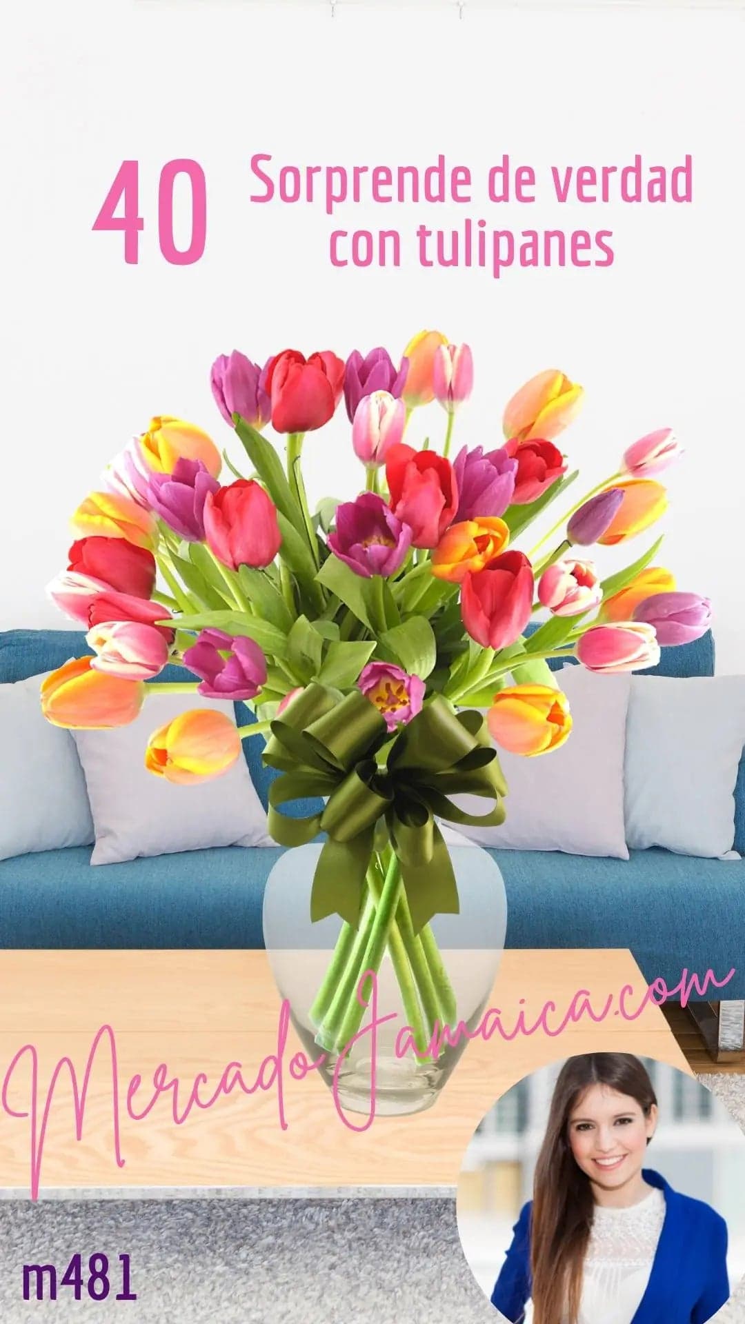 40 Tulipanes Multicolor en Jarrón | CDMX