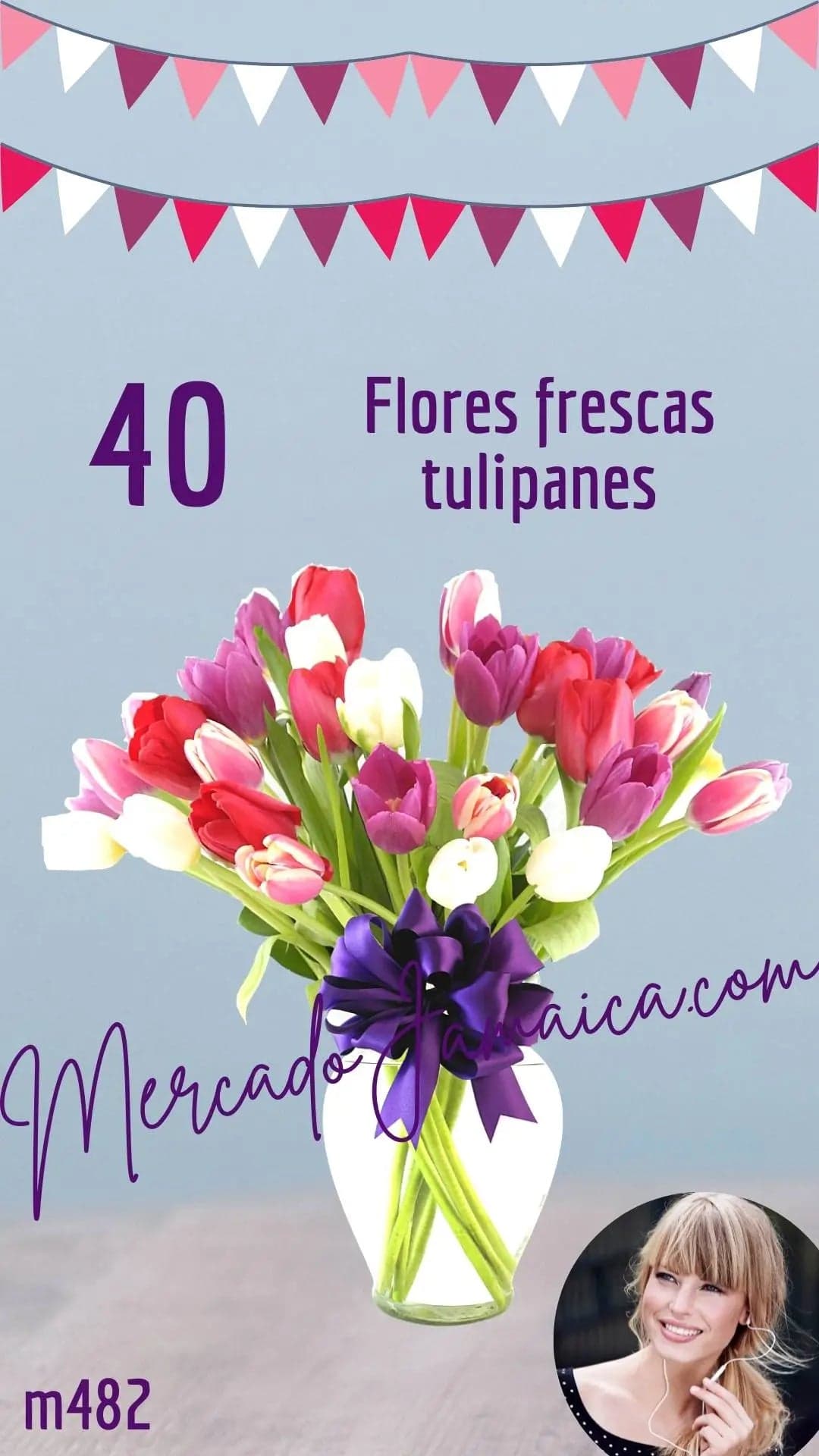 40 Tulipanes Multicolor en Jarrón | Entrega CDMX