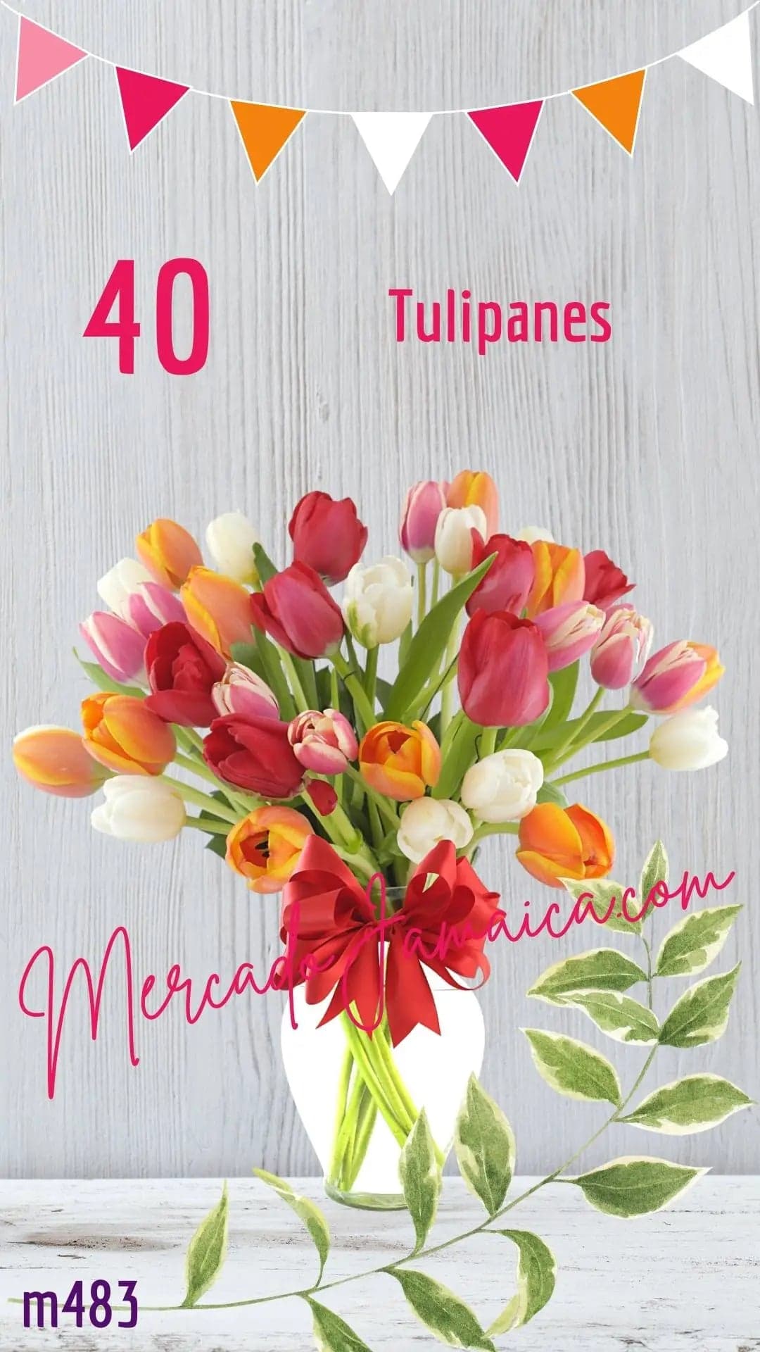 40 Tulipanes Multicolor en Jarrón · CDMX