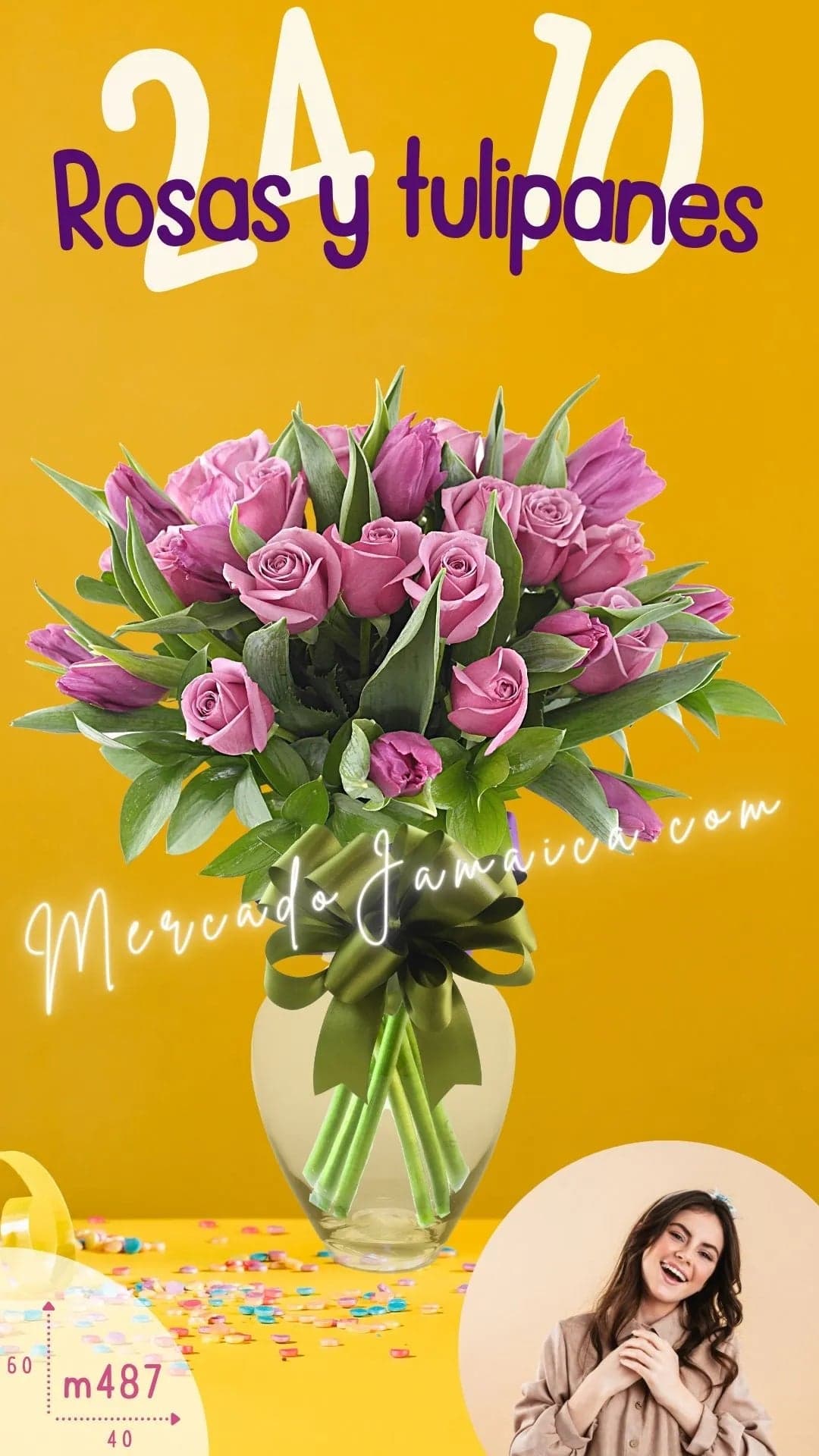 Arreglo 10 Tulipanes y 24 Rosas Moradas CDMX