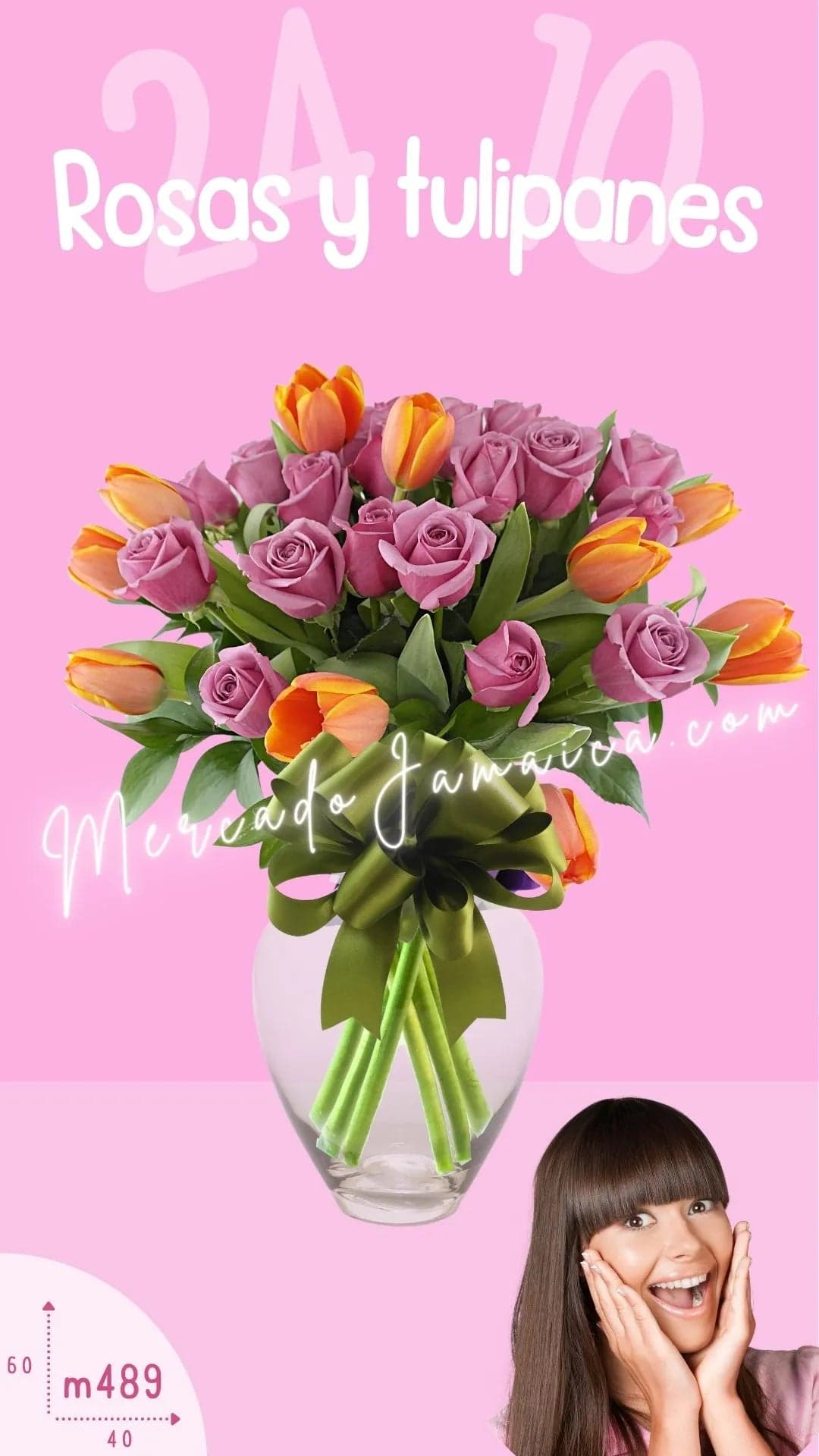 Arreglo 10 Tulipanes Naranja y 24 Rosas Lila CDMX